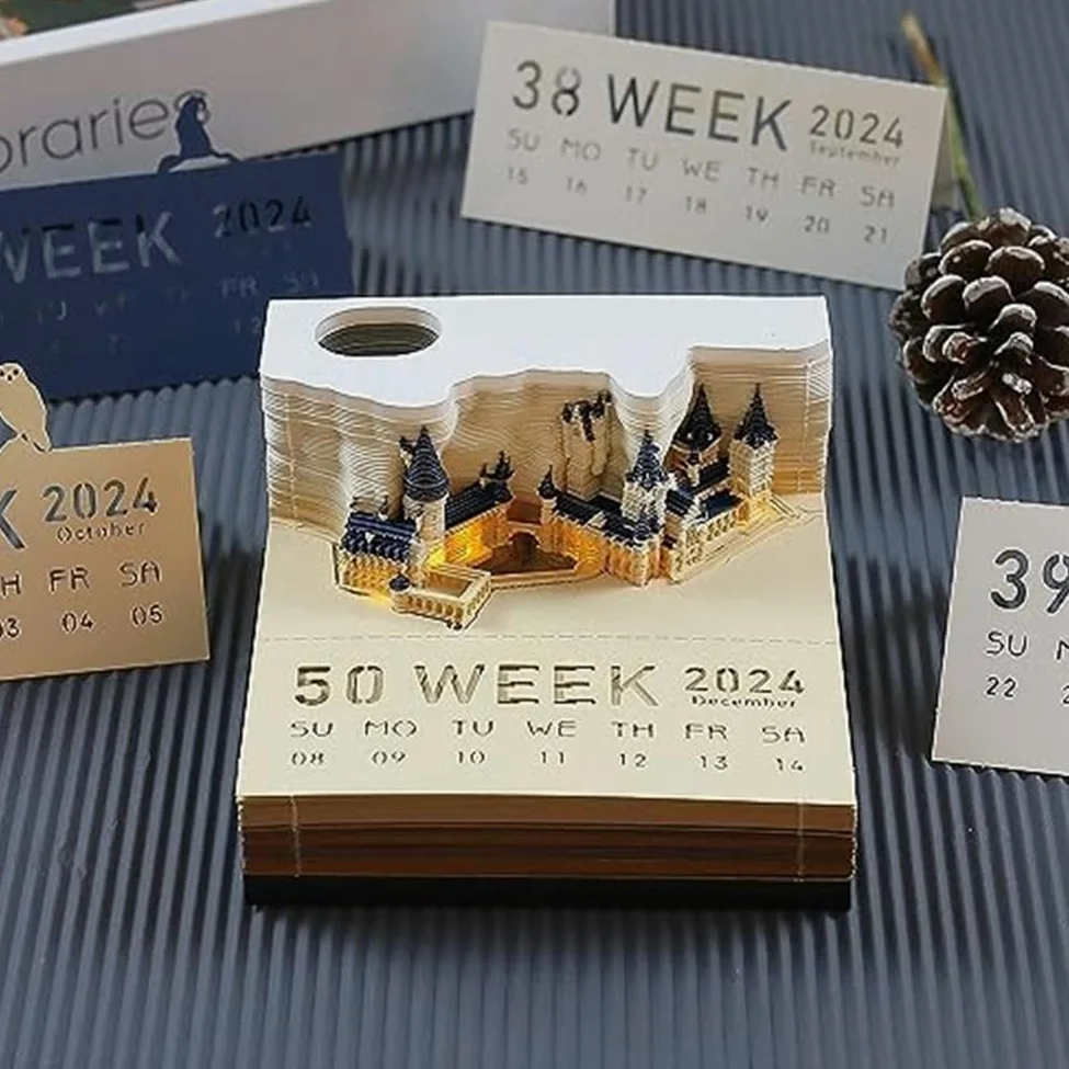 Square Castle - Blocco note a LED 3D, per Natale, regalo di compleanno con calendario, 2 pezzi
