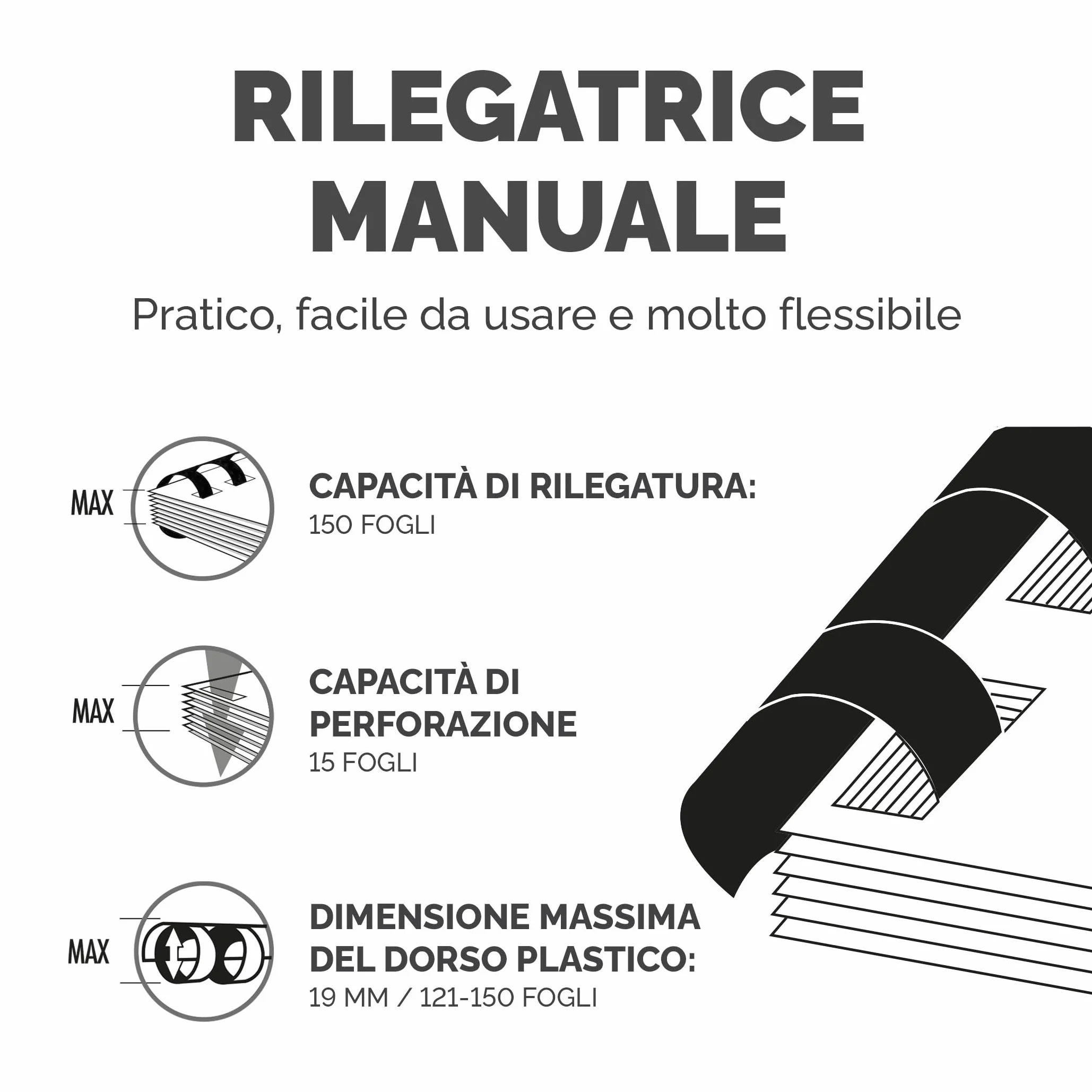 Fellowes Star+ Rilegatrice a pettine 150 con contenitore – Perfora fino a 15 fogli A4 – Rilega fino a 150 fogli – Manuale – Ideale per casa o piccolo ufficio