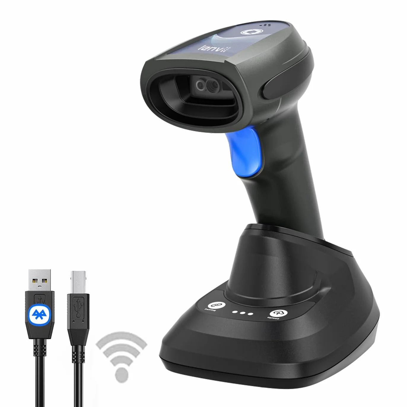 LENVII Lettore Codici a Barre 2D Wireless, Grado industriale professionale Barcode scanner Con base di ricarica intelligente Lettore Barcode lettore qr code funziona con MAC, Windows, iOS, Android