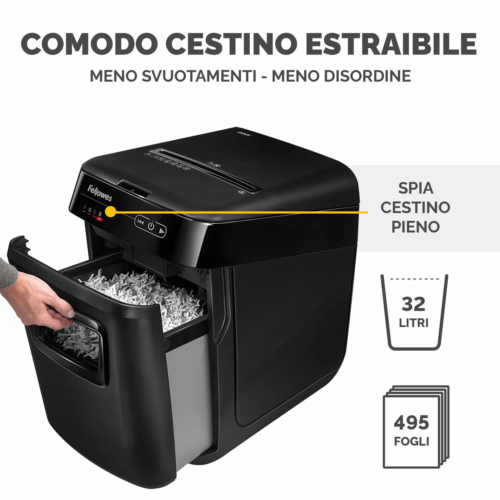 Fellowes Distruggi Documenti Automatico AutoMax 200M, a Microframmento, 200 Fogli, per Uso a Casa o in Ufficio