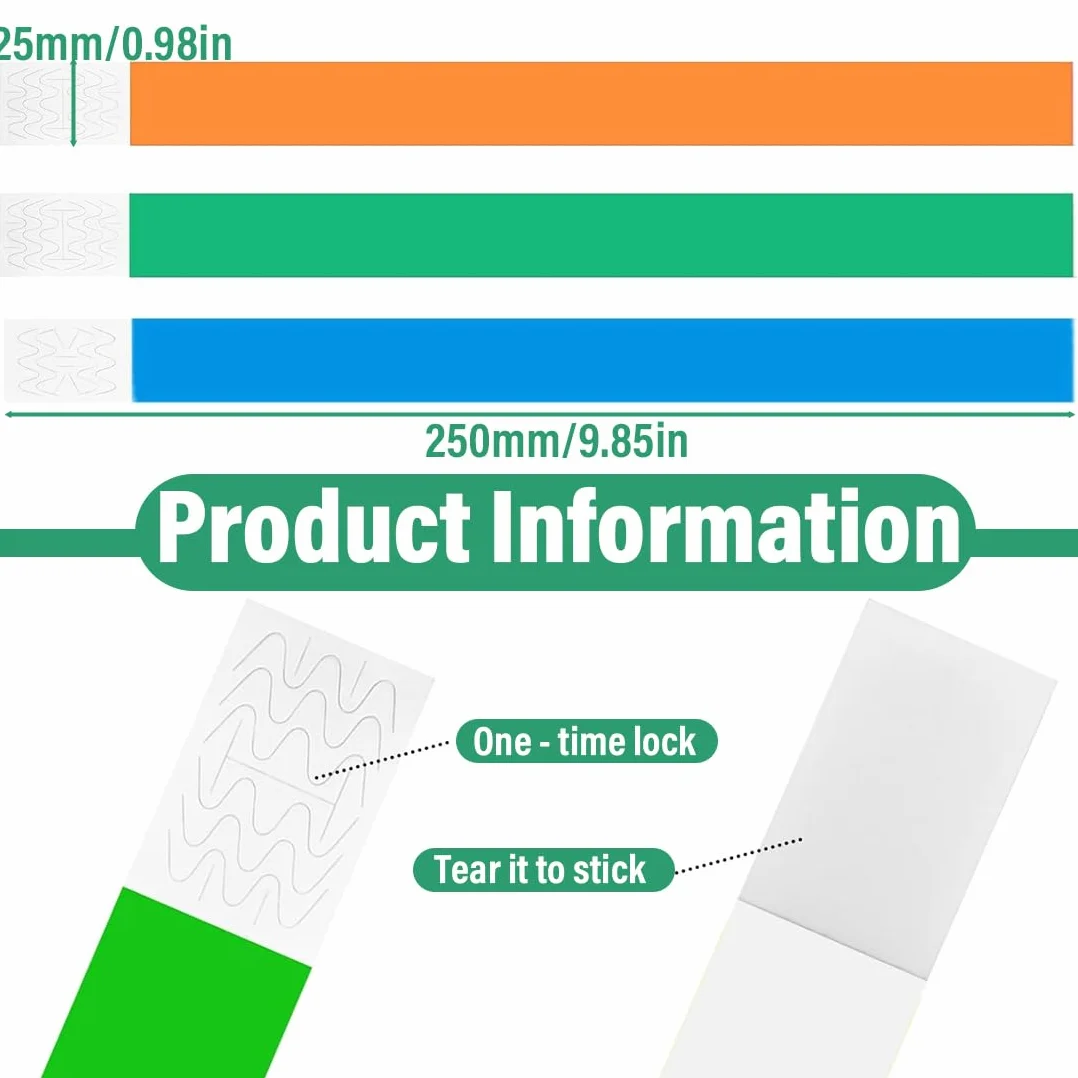 Braccialetti Carta Eventi Impermeabili Colorati 300Pz Identificazione Parchi Divertimento 25x1,9cm 3 Colori