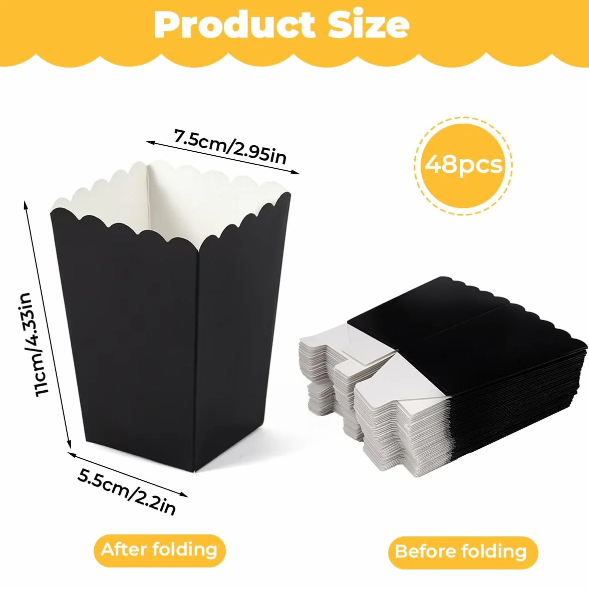 48 Pezzi Scatole di Carta Popcorn 5.5x7.5x11 cm, Mini Porta Pop Corn Festa, Snack di Carta Caramelle