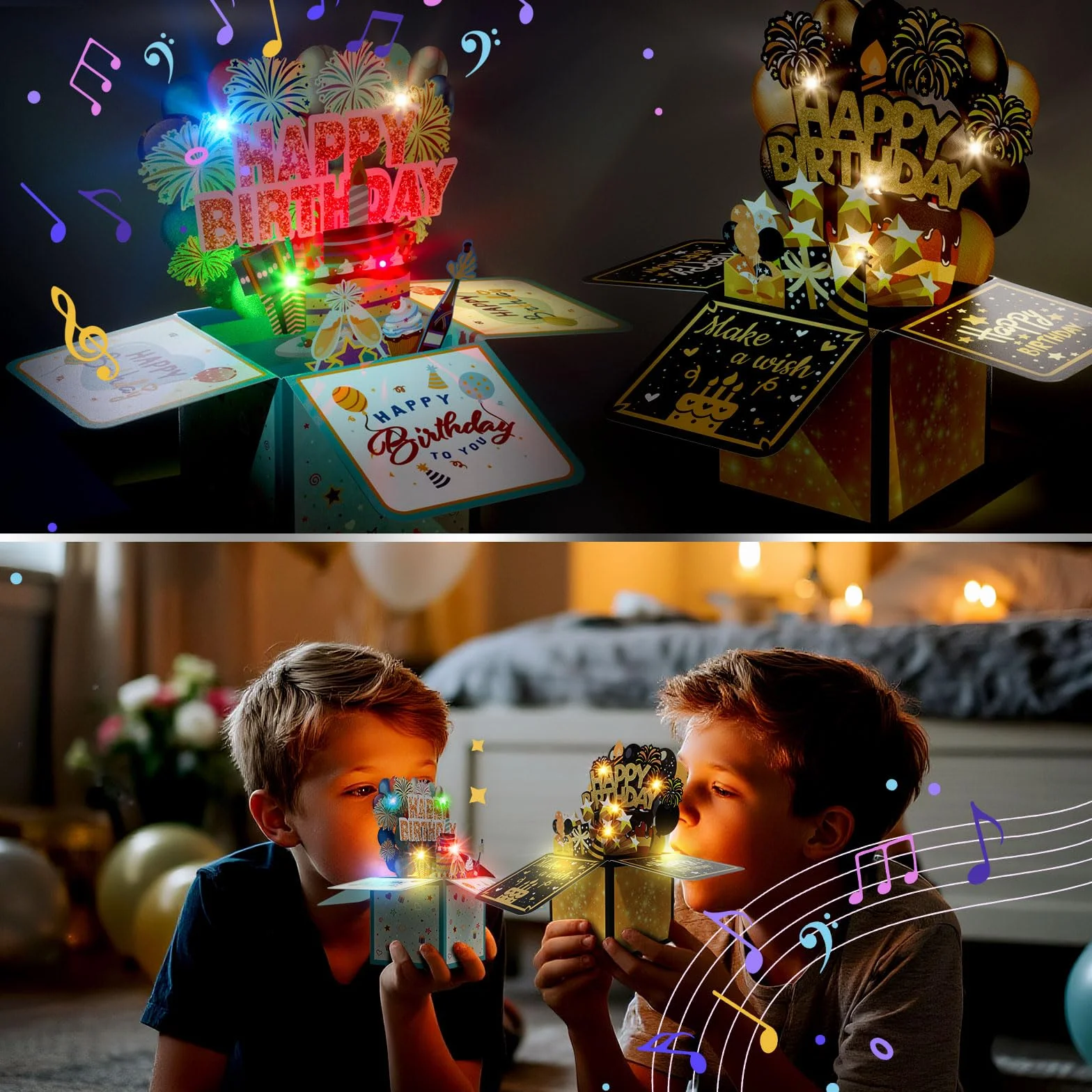 Biglietto di auguri pop-up per il 26° compleanno, con luci soffiabili e musica, divertente biglietto di auguri pieghevole 3D, regalo per 26 anni ragazzo ragazza amici