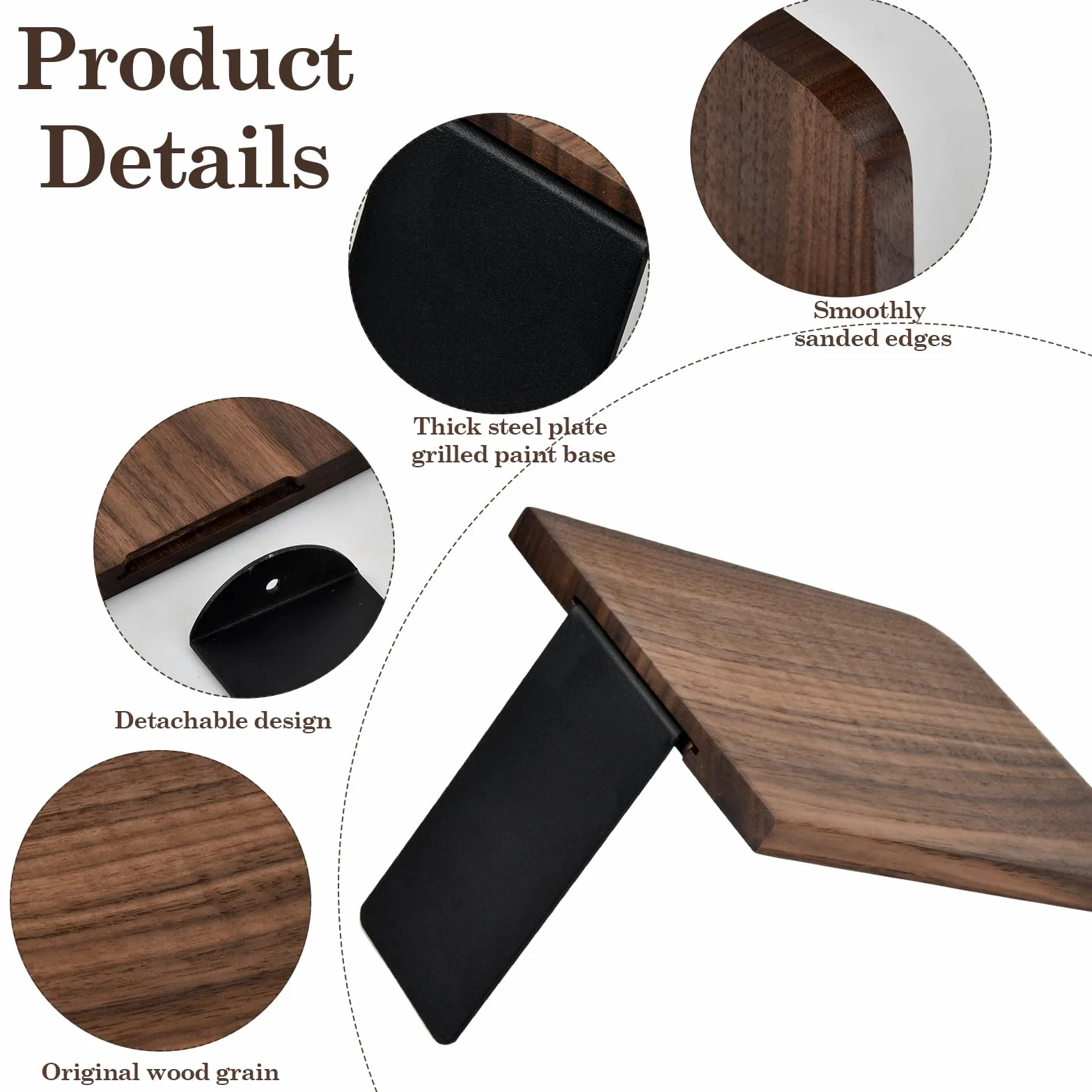 Fermalibri in Legno di Noce Nero 17x12cm, Organizer Portaoggetti per Casa e Ufficio, Supporto per Libri