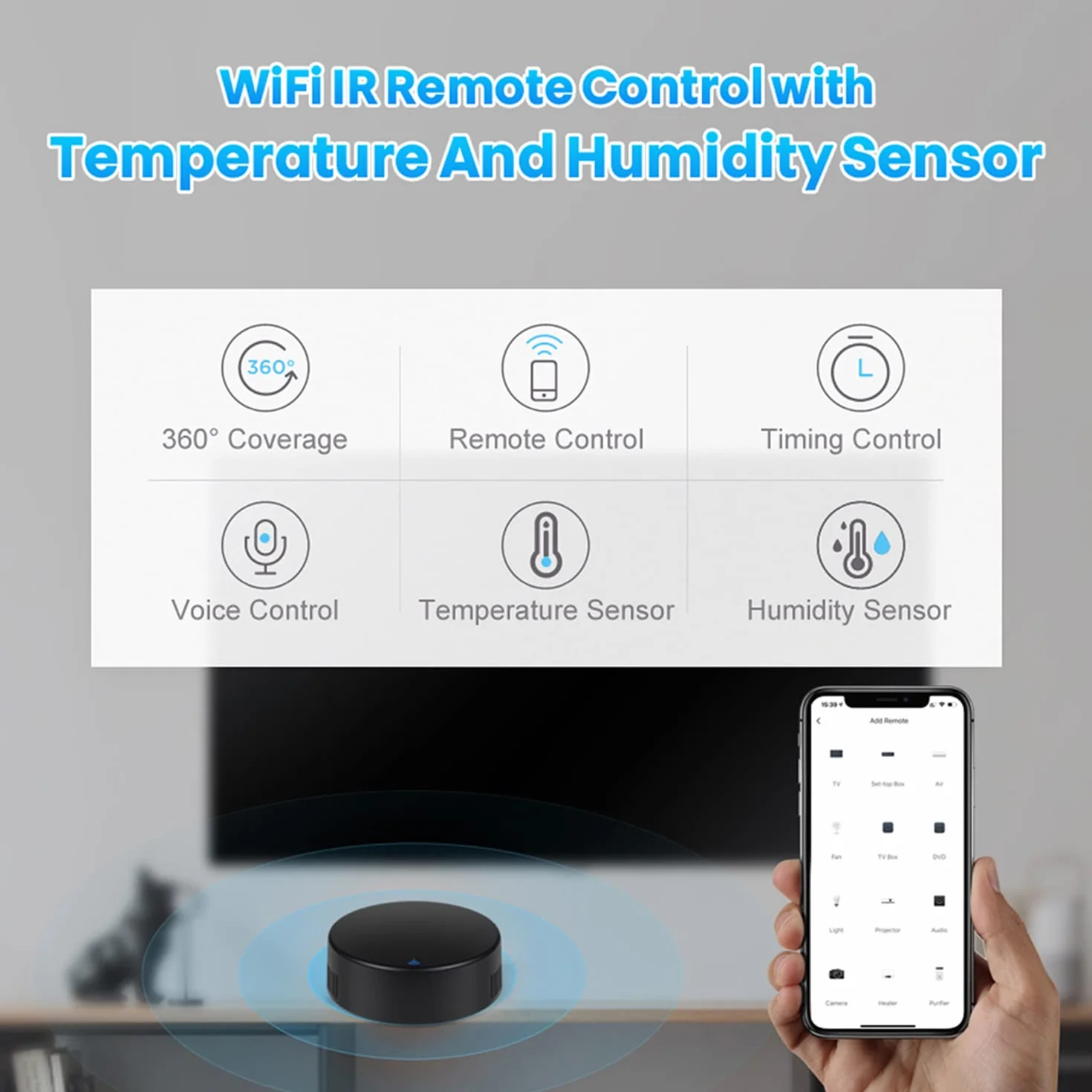 Telecomando intelligente IR WiFi termometro igrometro 3 in 1 compatibile Alexa Google