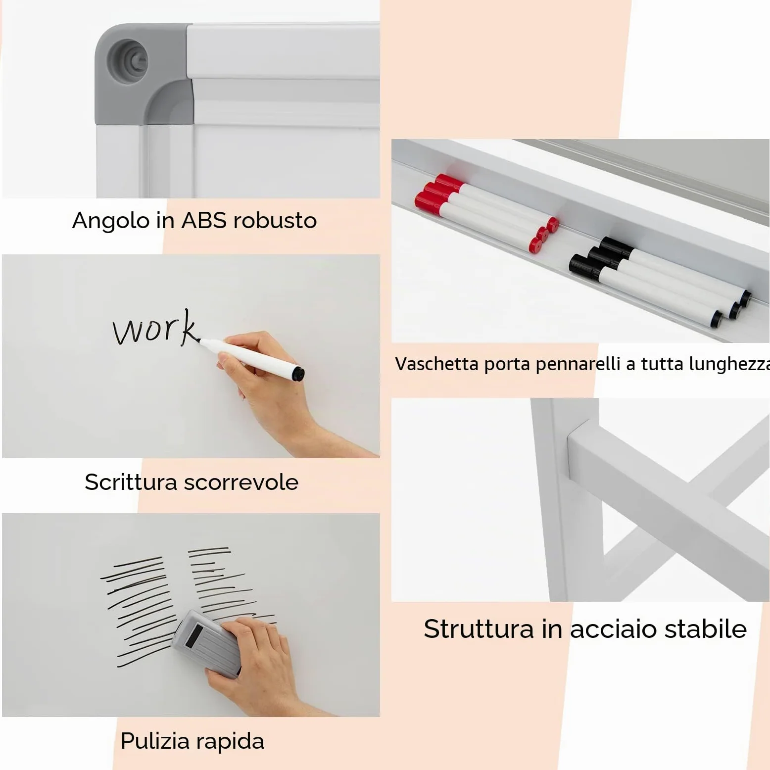 GIANTEX Lavagna Bianca Mobile con Supporto, 120 x 90 cm, Lavagna Magnetica Double Face, Regolabile in Altezza e Girevole a 360° (Bianco)
