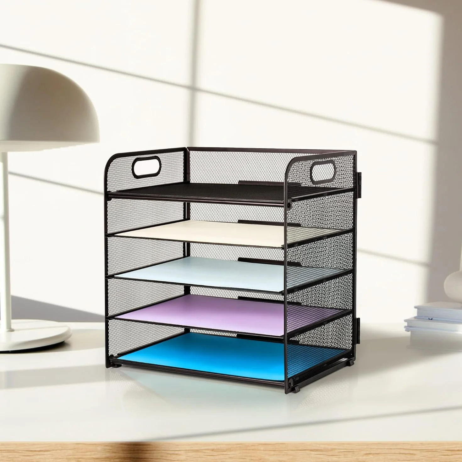 Organizzatore di Lettere e File Mesh Desk, Smistatore di Carta per il Titolare della Cartella di File di Office Letter (Nero-5 Tray)