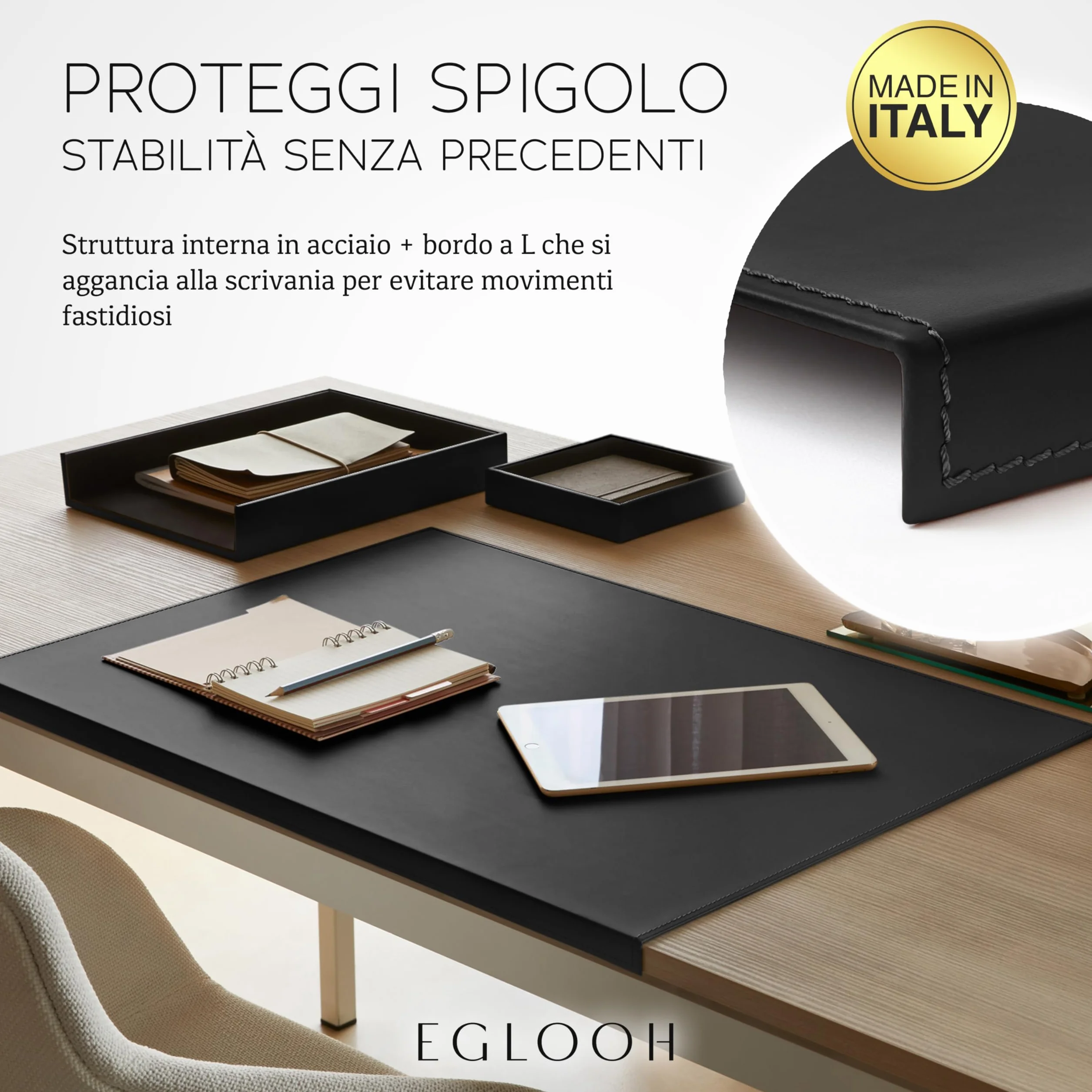 Eglooh Calliope Sottomano Scrivania Cuoio XXL Antiscivolo Made in Italy