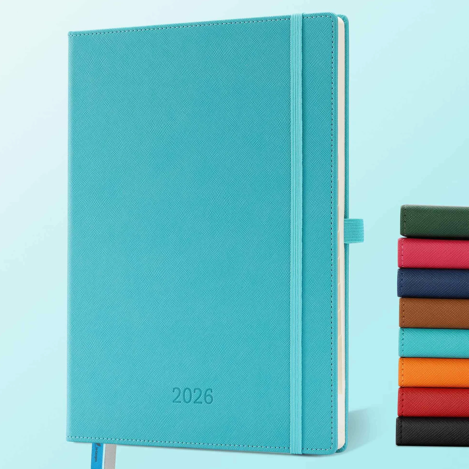 Agenda 2026 A4: Diario 29x21,7 cm, Pianificatore settimanale & giornaliero rilegato, 12 mesi Gen–Dic, carta 100 g/m², copertina pelle PU Azzurro