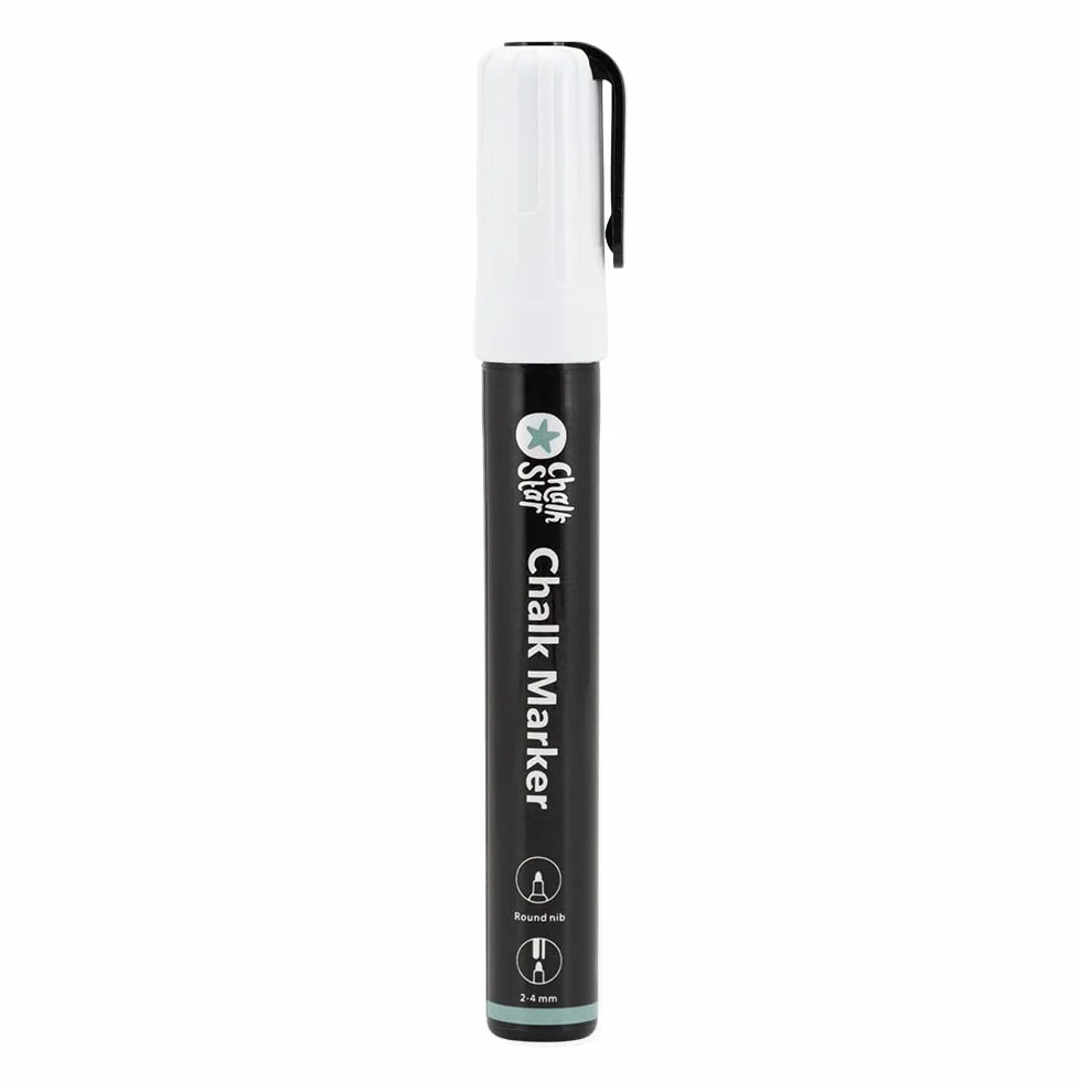 SECURIT Chalk Star 2 szt. pisaki do kredy płynnej białe do tablic, okien, szkła – końcówki okrągłe 2-4 mm