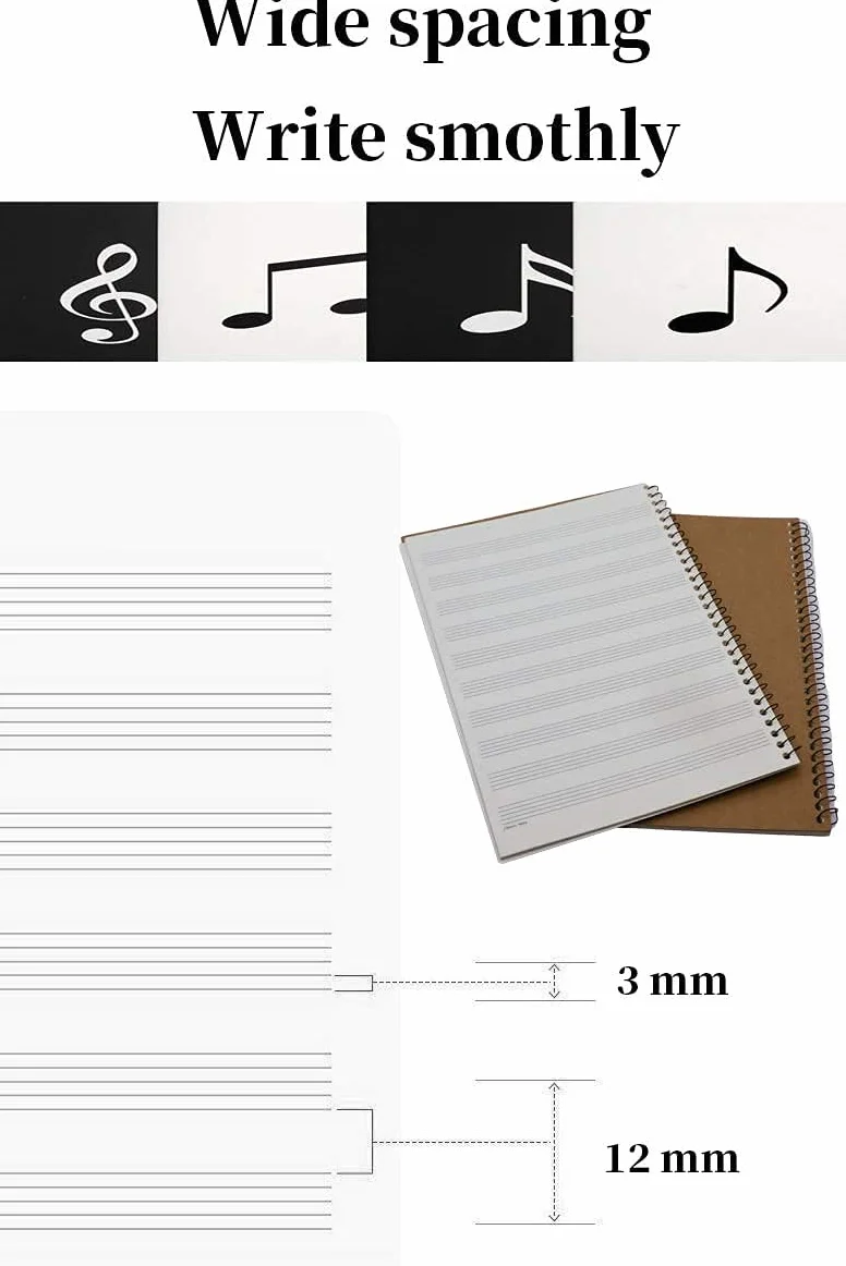 Spartiti musicali vuoti 50 pagine spartiti musicali spartiti a spirale Notebook per la scrittura di musica, per pianoforte Note Book accessori (Quaderno con chiave di violino)