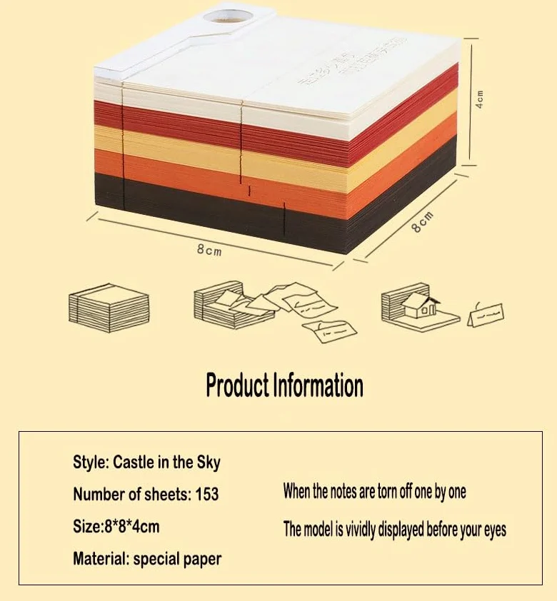 3D Memo pad, Carta Arte Note Adesive Modello Di Costruzione Di Sculture In Carta Fai-Da-Te Adatto per Decorazioni Domestiche con Scatola Di Visualizzazione In Acrilico Trasparente
