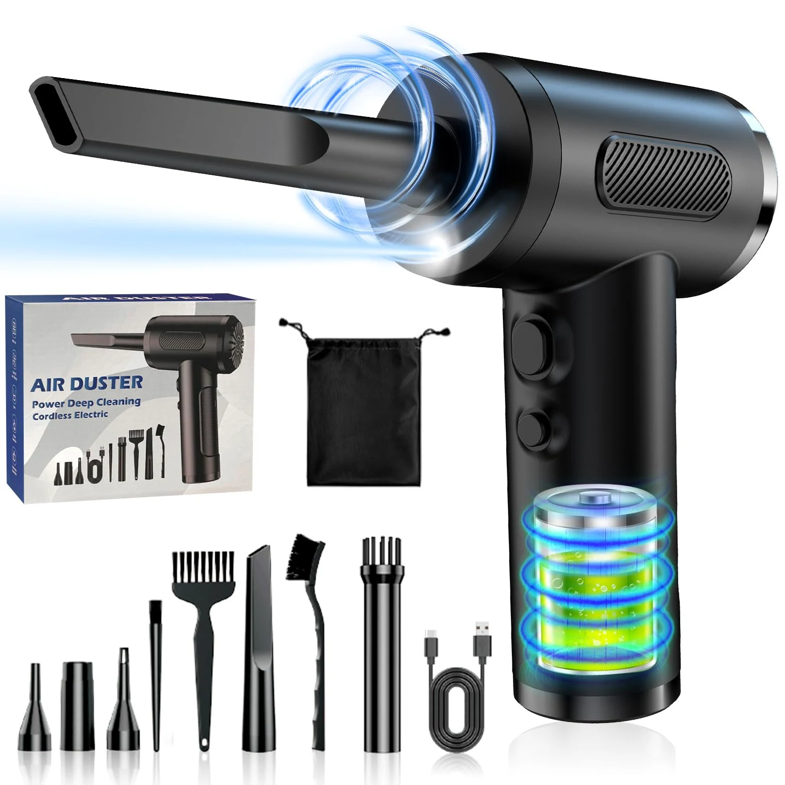 Sjpzwcrl Rimuovi Polvere Aria Compressa: 3 Velocità 6000mAh | Soffiatore portatile con LED, per PC, tastiera. Batteria ricaricabile, senza fili