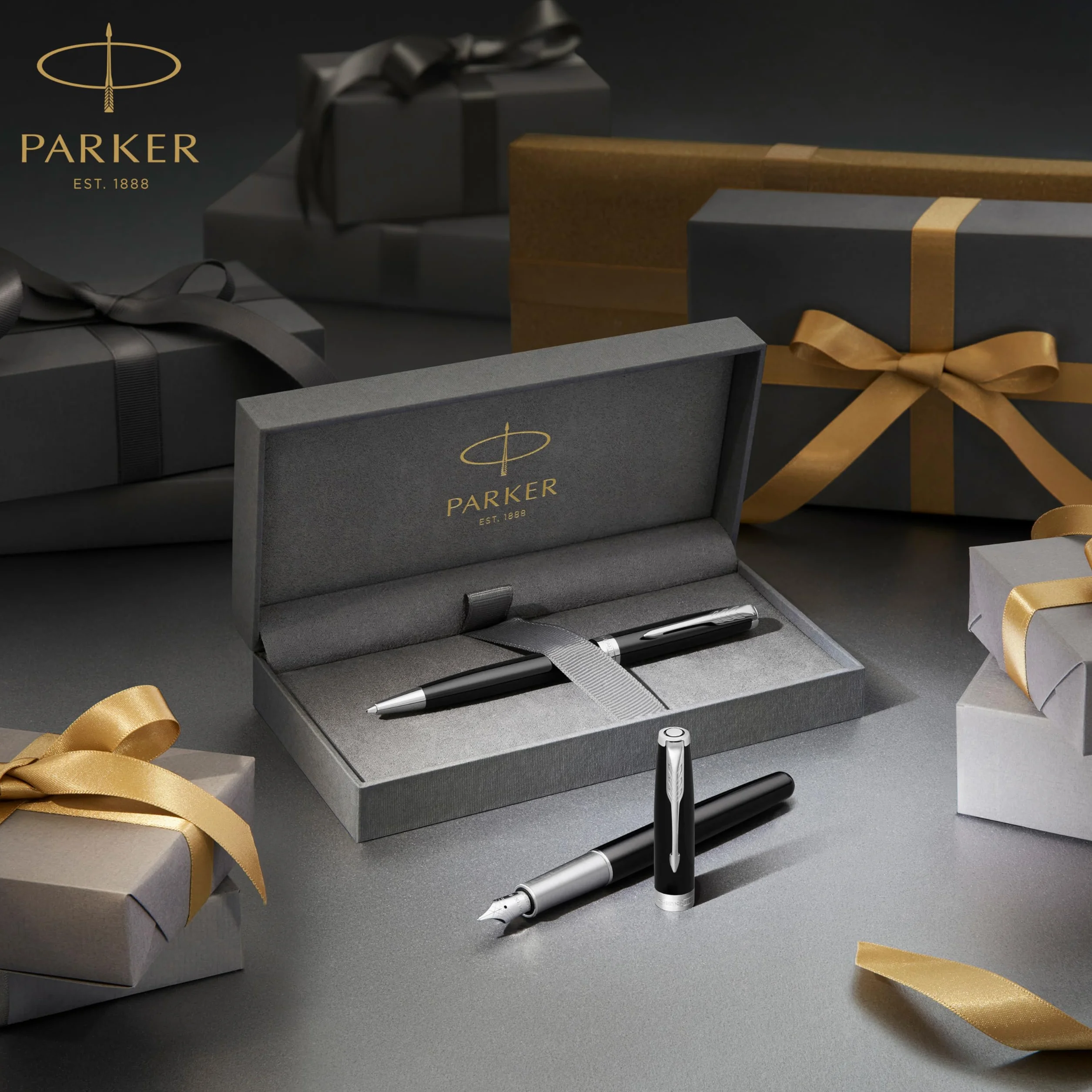 Parker Sonnet penna a sfera nero opaco finiture palladio pennino medio Confezione regalo