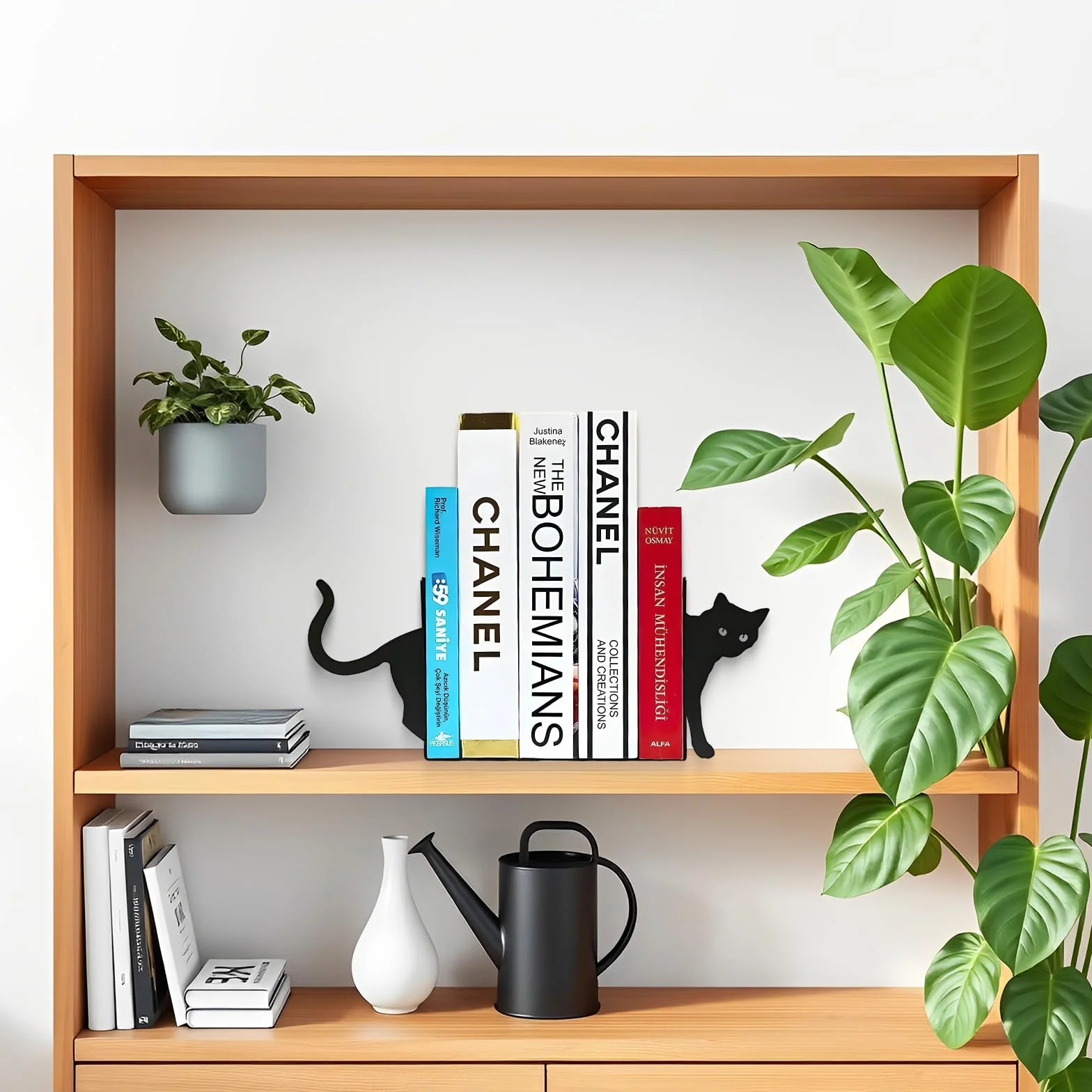 Reggilibri in Metallo, 2 Pezzi, Supporto per Libri della Gatta Nera, Fermalibri Decorativi