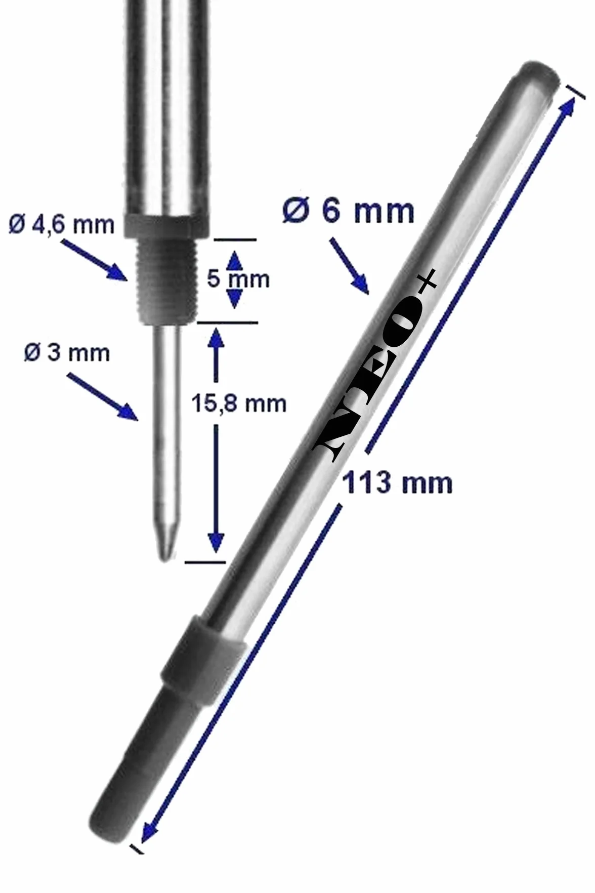 NEO+ Ricariche Penna Roller Compatibili Montblanc Refill Nero 0,5 mm Punta Fine Standard 112-113 mm Filettate Set da 5