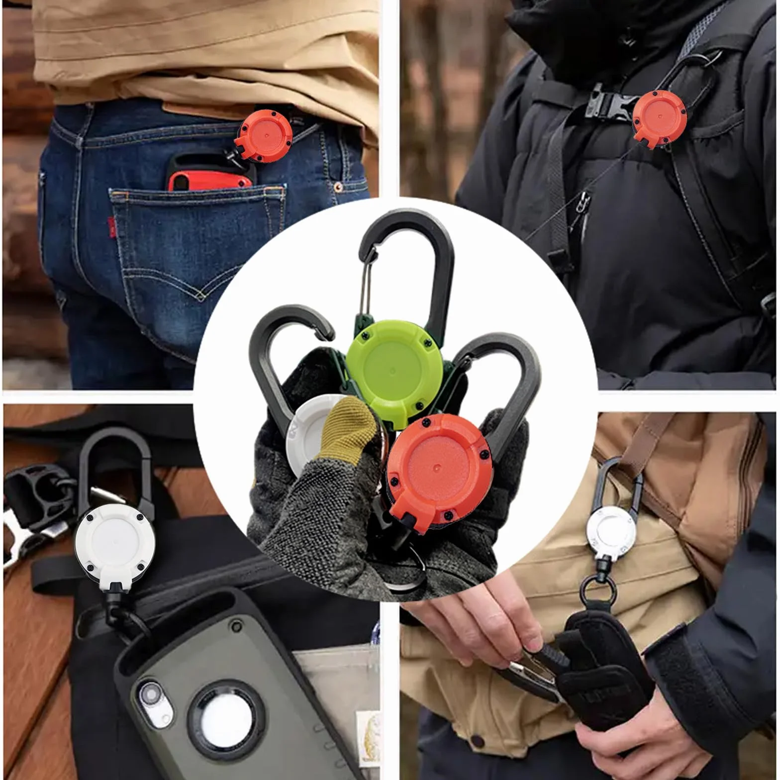 Portachiavi Retrattile Allungabile 64cm Cavo Acciaio, Porta Badge con Moschettone per Carte Identità Chiavi