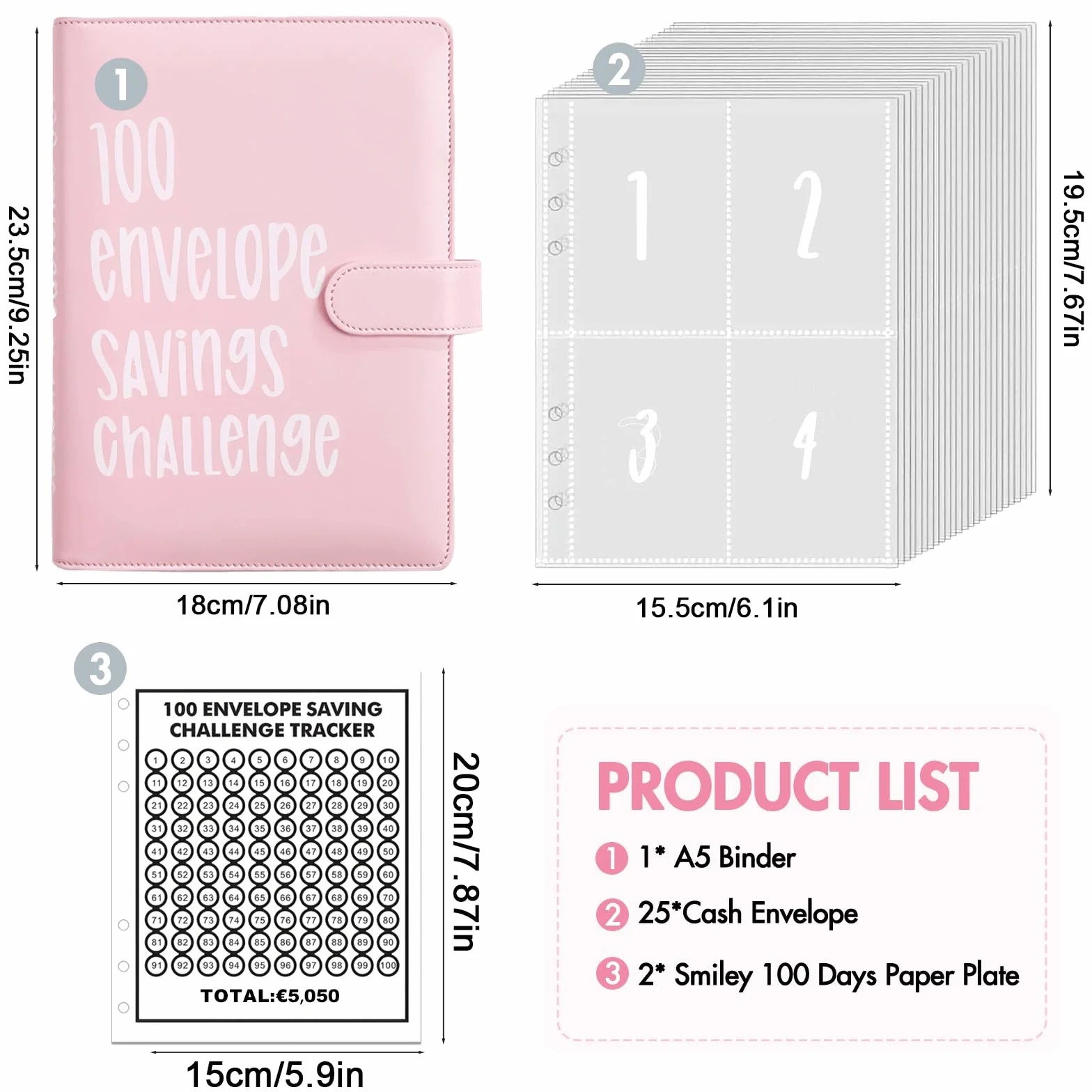 100 Envelope Savings Challenge Binder, A5 Libro Del Risparmio, Risparmia € 5050, Budget Planner, Rosa