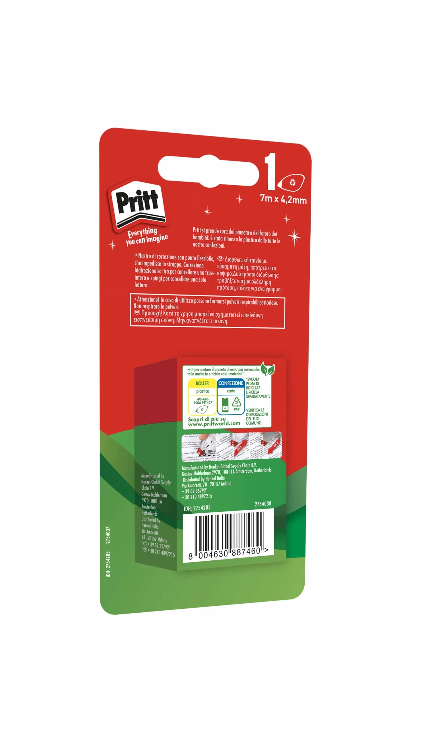 Pritt Correttore Mini Roller 4,2 mm x 7 m punta flessibile push-pull