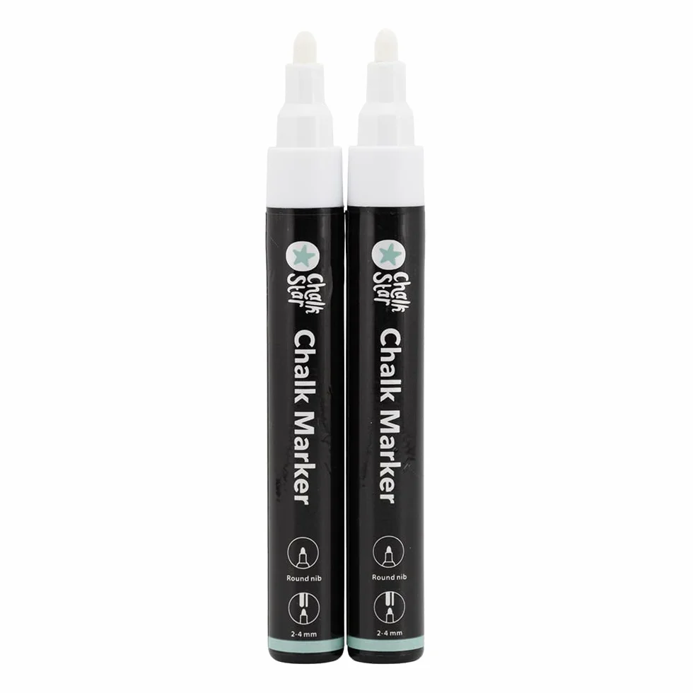 SECURIT Chalk Star 2 szt. pisaki do kredy płynnej białe do tablic, okien, szkła – końcówki okrągłe 2-4 mm