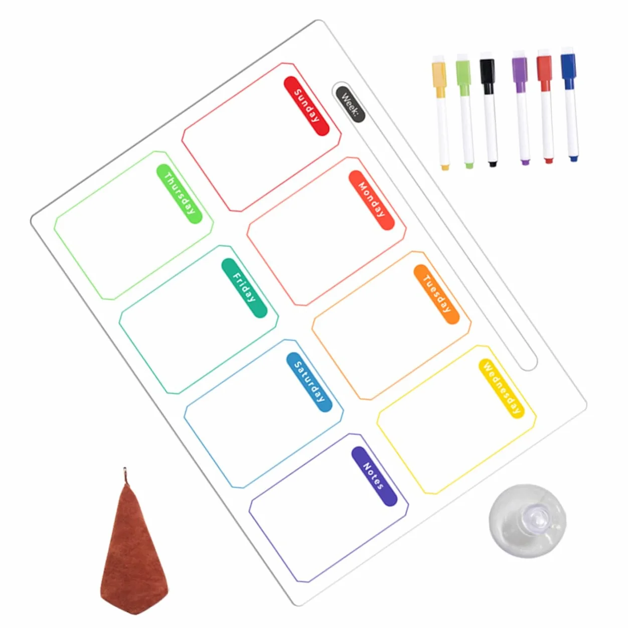 TEHAUX 5 Set bacheca magnetica settimanalmente frigo asse magnete planner settimanale organizer settimanale scheda di pianificazione settimanale agenda cancellabile a secco magnetico