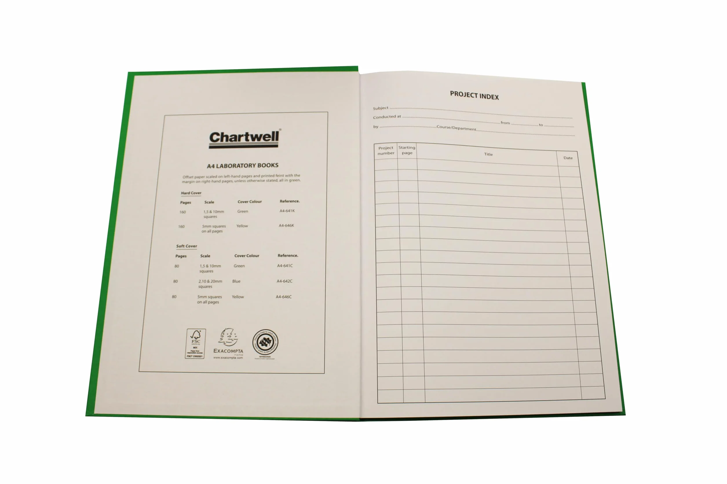 Chartwell Quaderno da Laboratorio Copertina Morbida Formato A4 Dorso Rigido Green