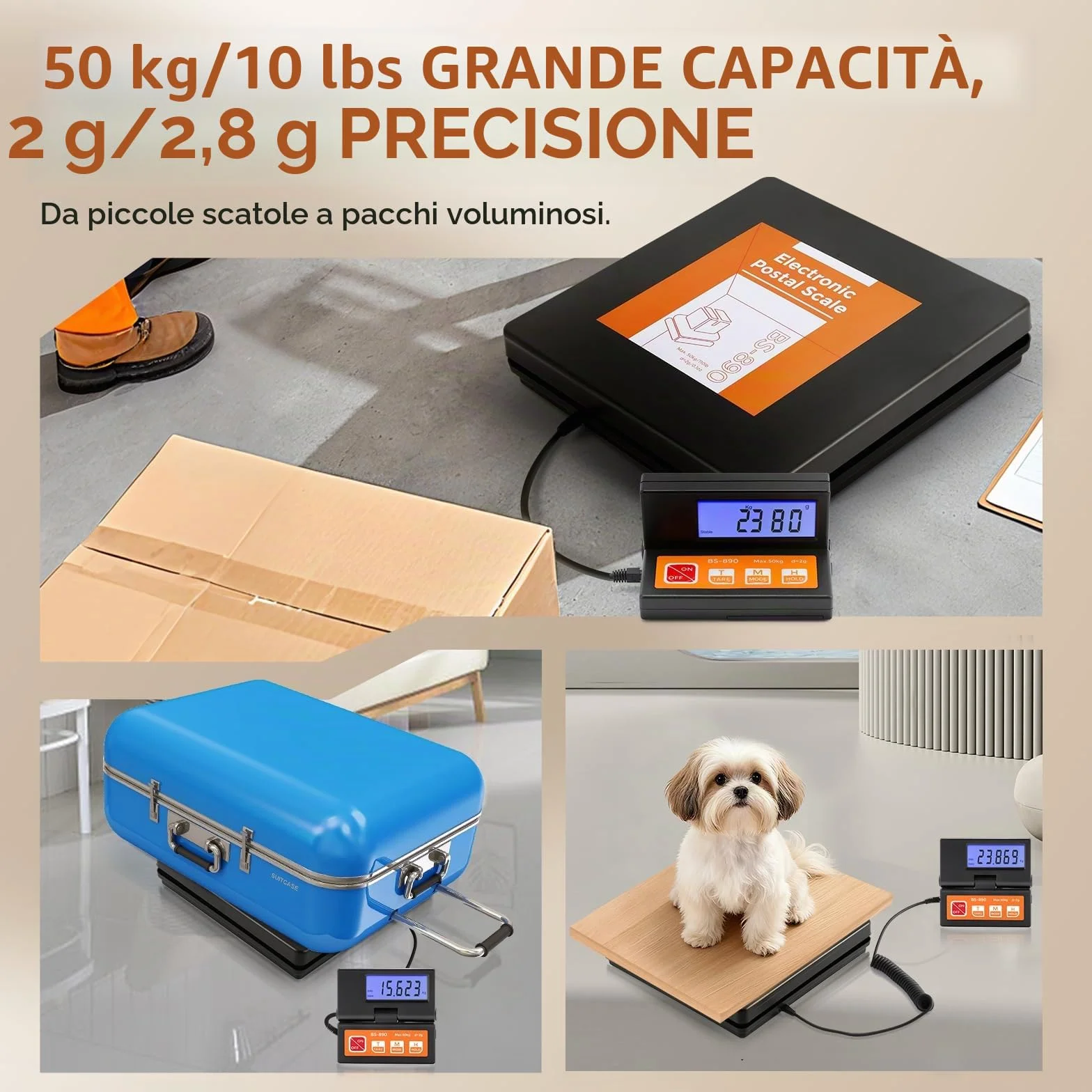 Bonvoisin Bilancia postale digitale 50 kg 110 lb 2 g display LCD separato batterie AAA adattatore UE inclusi g kg oz lb indicatore stabile Hold