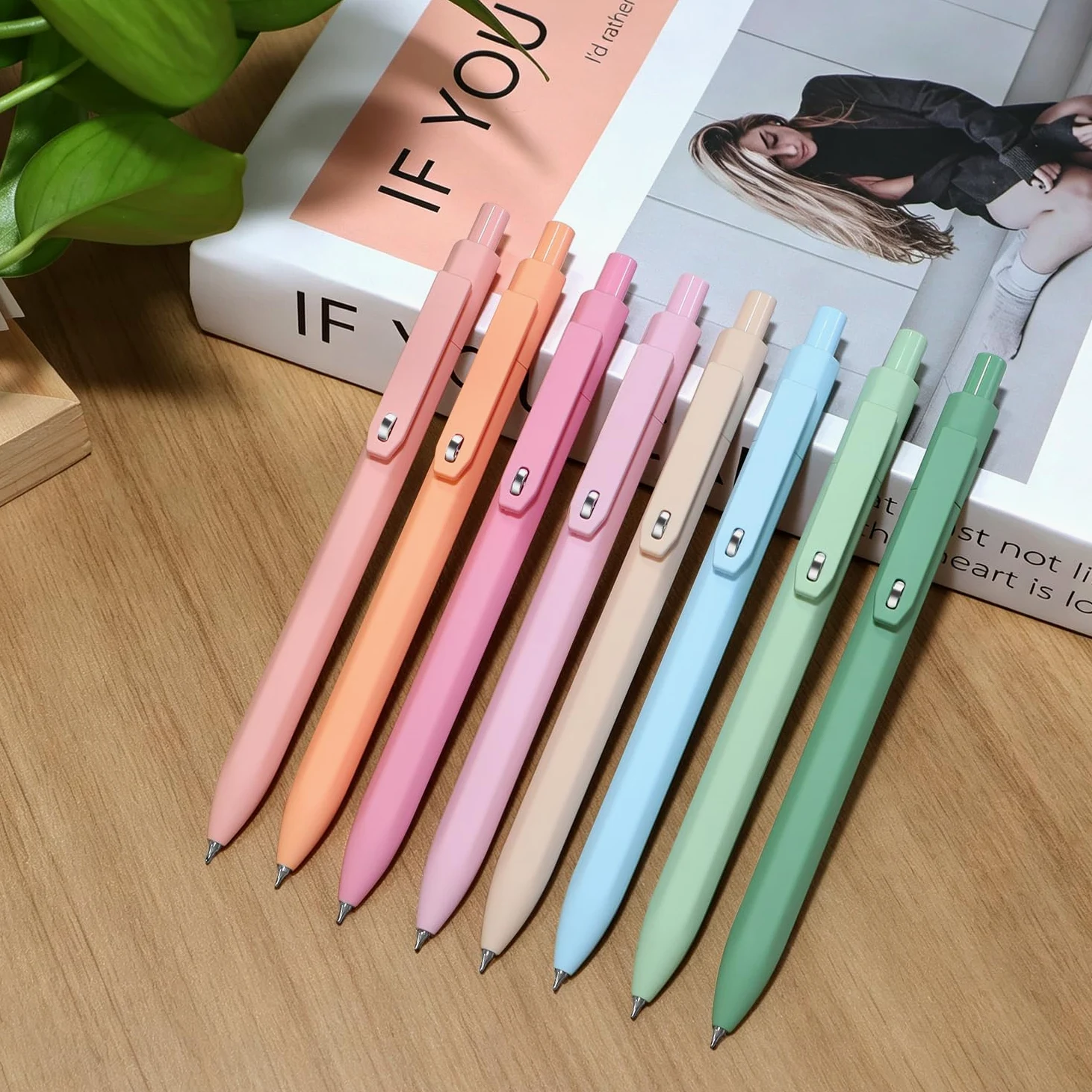 Piochoo Penne gel, 8 penne estetiche a punta fine da 0,5 mm, ad asciugatura rapida, senza sbavature, scrittura liscia, impugnatura comoda, graziose penne a inchiostro nero, penne per diari per