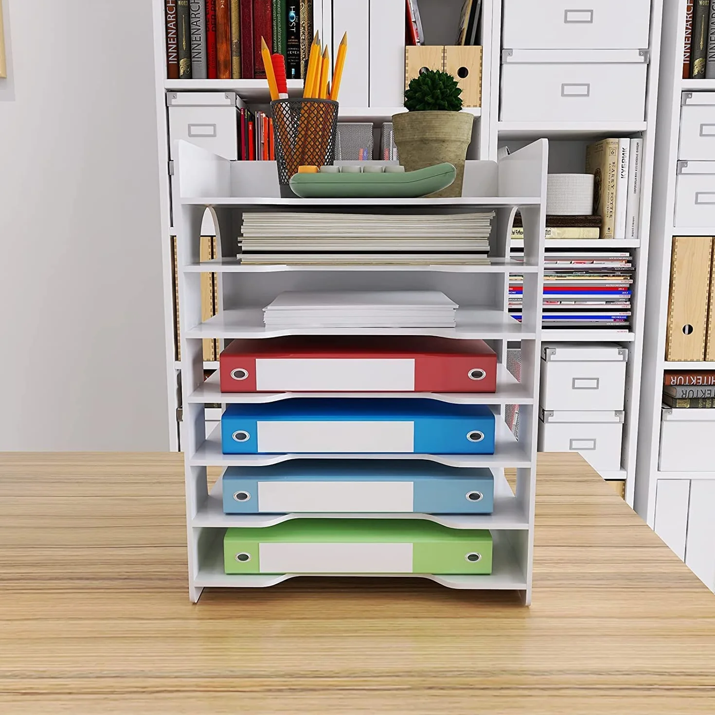PUNCIA PUNCA Organizer Ufficio Scrivania 7 Livelli in PVC Porta Documenti da Scrivania Raccoglitori Documenti a Cassetto Organizzatore Porta Fogli A4 Portadocumenti Cassetti per Ufficio Casa e Scuola