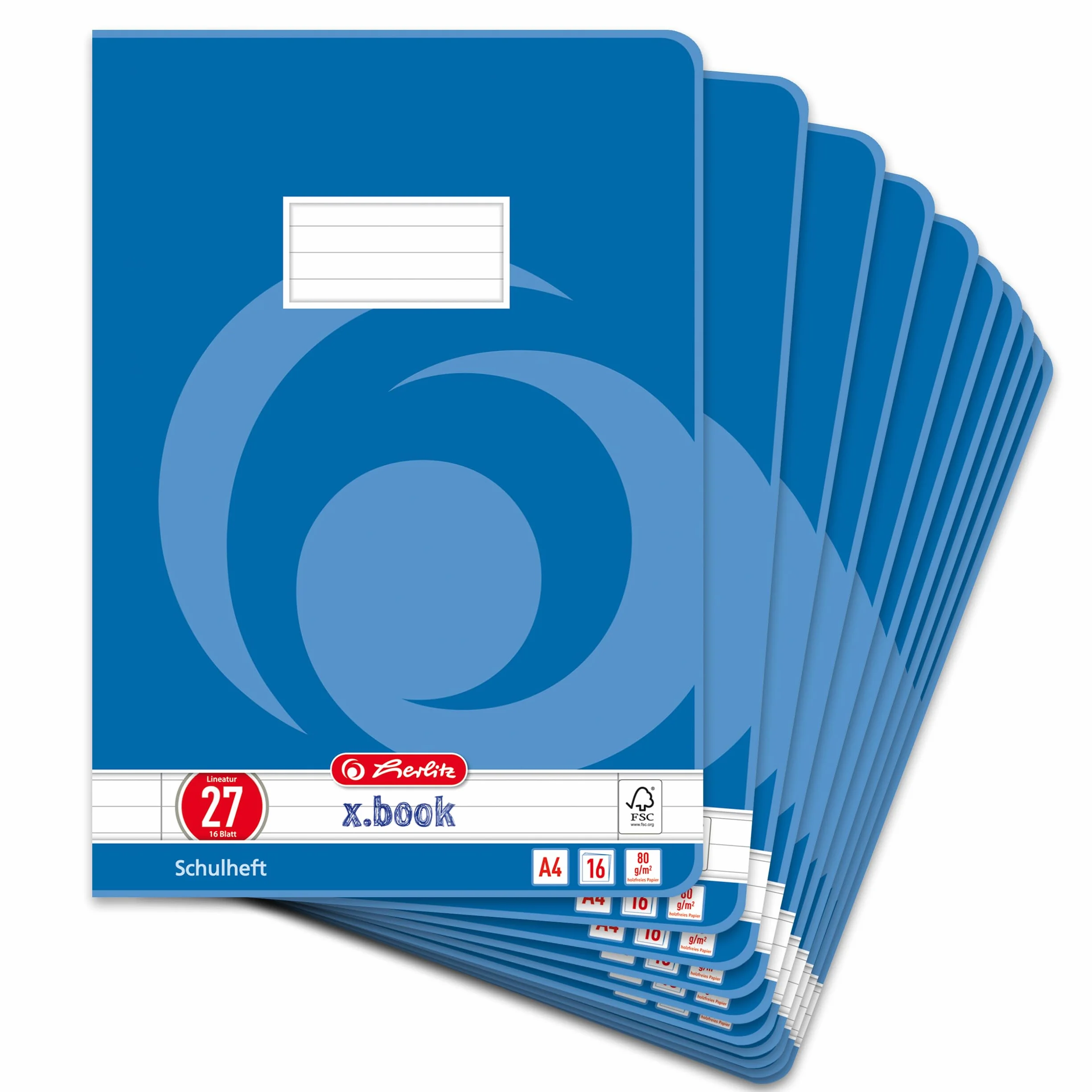 Herlitz Quaderno A4 A righe con margini 16 pagine Confezione da 10 pezzi