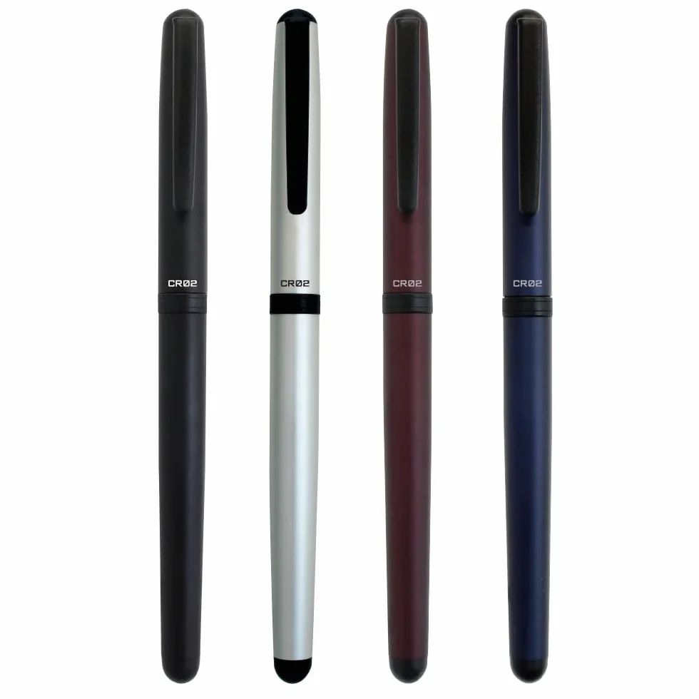 OHTO CR02-05-MBL - Penna roller in ceramica, punta fine da 0,5 mm, fusto in alluminio di medio spessore con componenti in ottone, blu opaco, inchiostro nero ricaricabile a base d'acqua, CR02-05-MBL