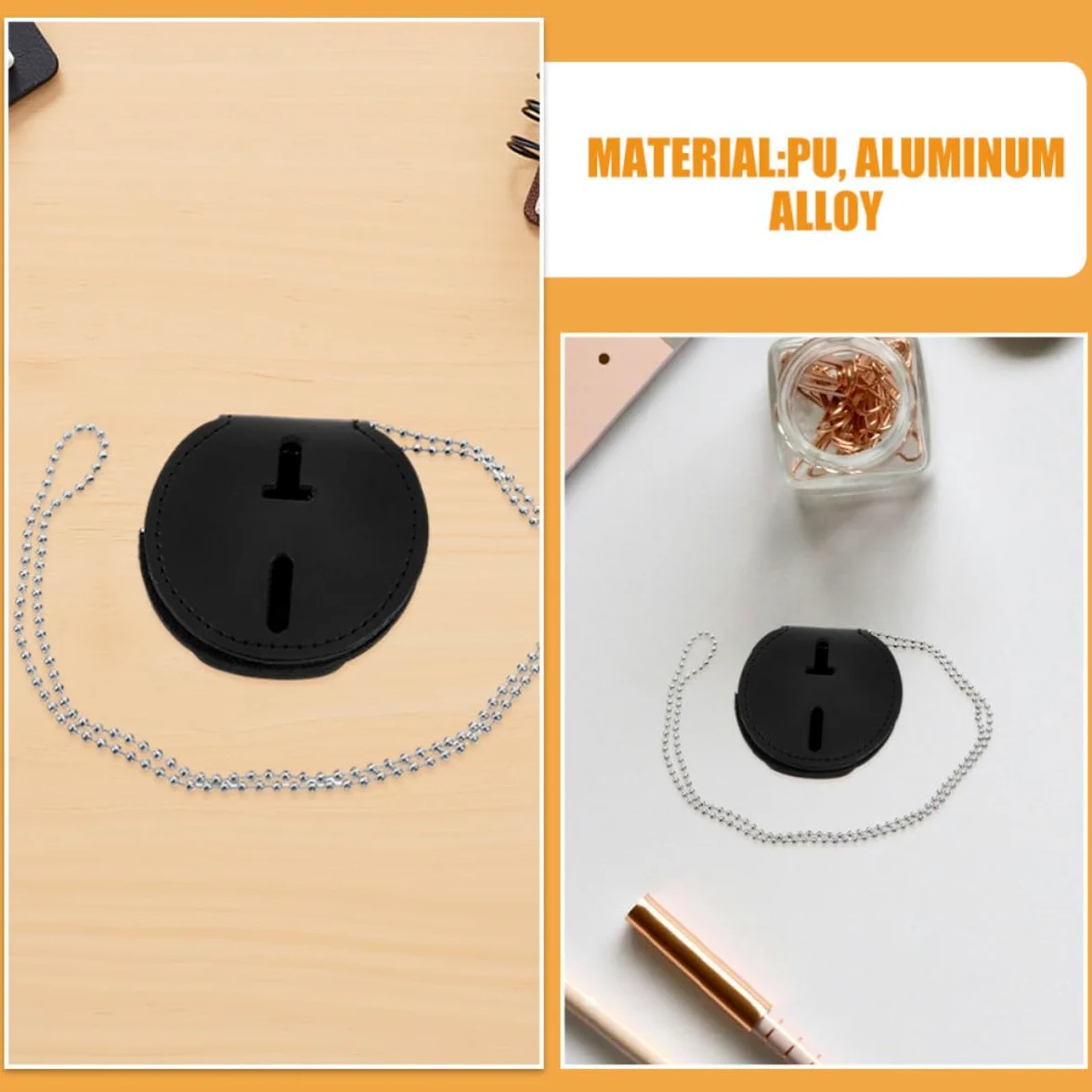 Porta Badge in Pu con Clip Metallica e Catena, 7 Pezzi, Resistente All'usura, Design Rotondo e Moderno per Lavoro e Eventi