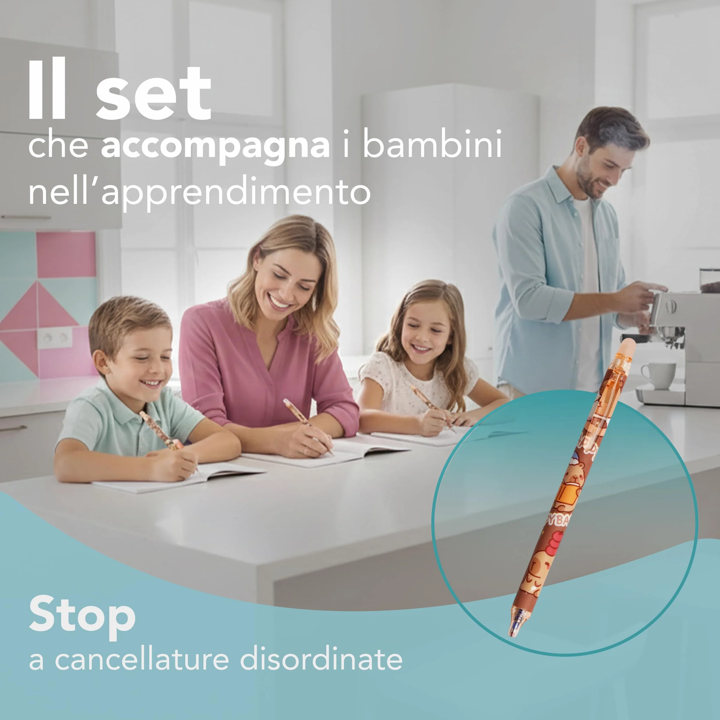 Generico Penne Cancellabili per Bambini Punta Fine 0,5 mm 6 Pezzi Ricaricabili Inchiostro Cancellabile Design Cartoon