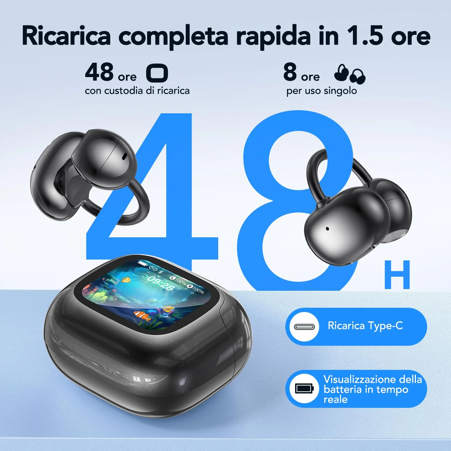 NE32 AI cuffie traduzione simultanea, auricolari per traduzione 3 in 1 per 150 lingue con app, 9 molità di traduzione,cuffie traduttore istantaneo, Cuffie Bluetooth 6.0 con schermo LCD, per viaggio.