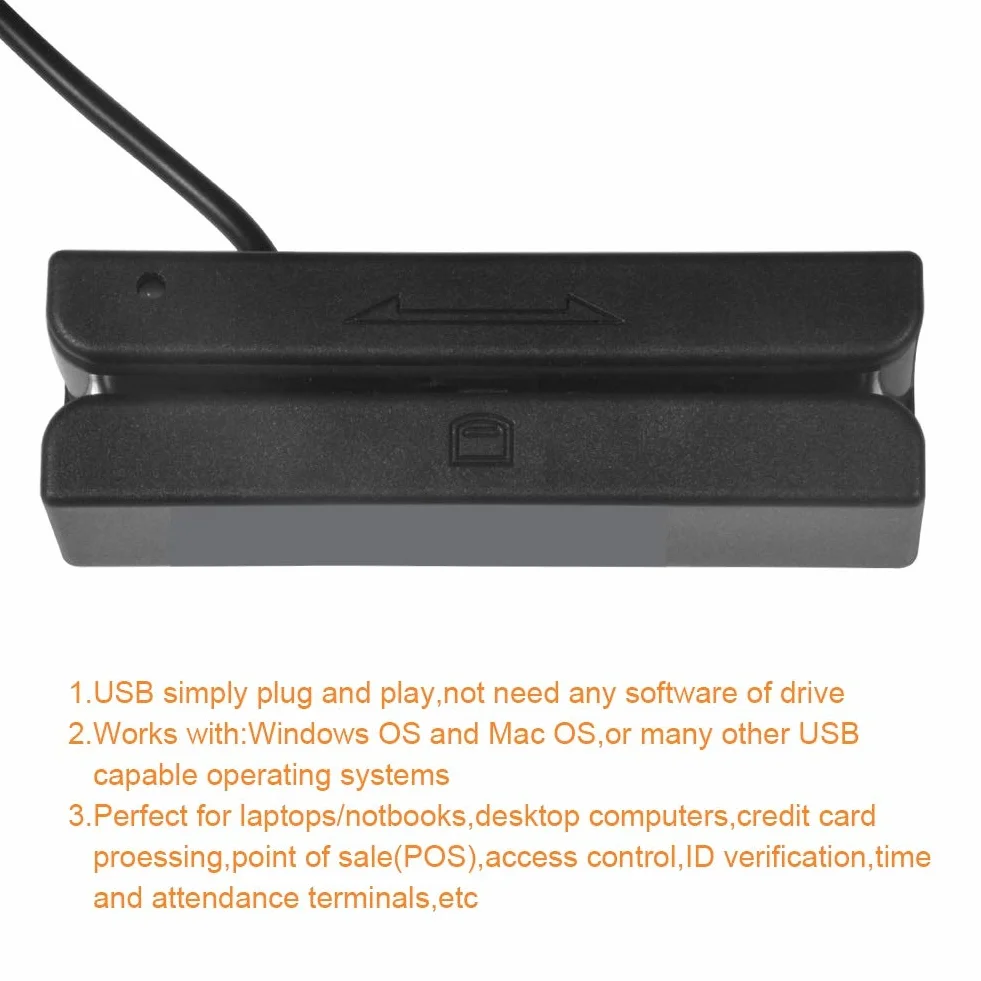 Nikou Lettore di Carte di Credito, Lettore di schede di Credito USB, Lettore di schede magnetiche MSR580 3 Tracce Mini Mag Hi-Co Swiper 1 Confezione