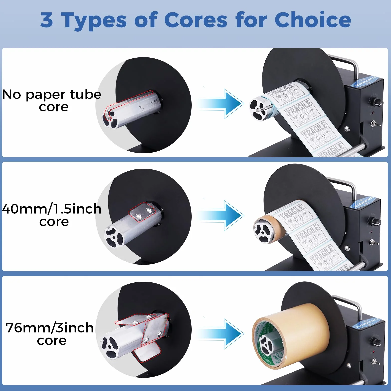 YUCHENGTECH Avvolgitore Etichette Automatico Diametro 180mm Velocità Regolabile 0-8 pollici/s Avvolgitore Etichette Bidirezionale per Nucleo 40/76mm o Senza Tubo di Carta con Istruzioni e Accessori