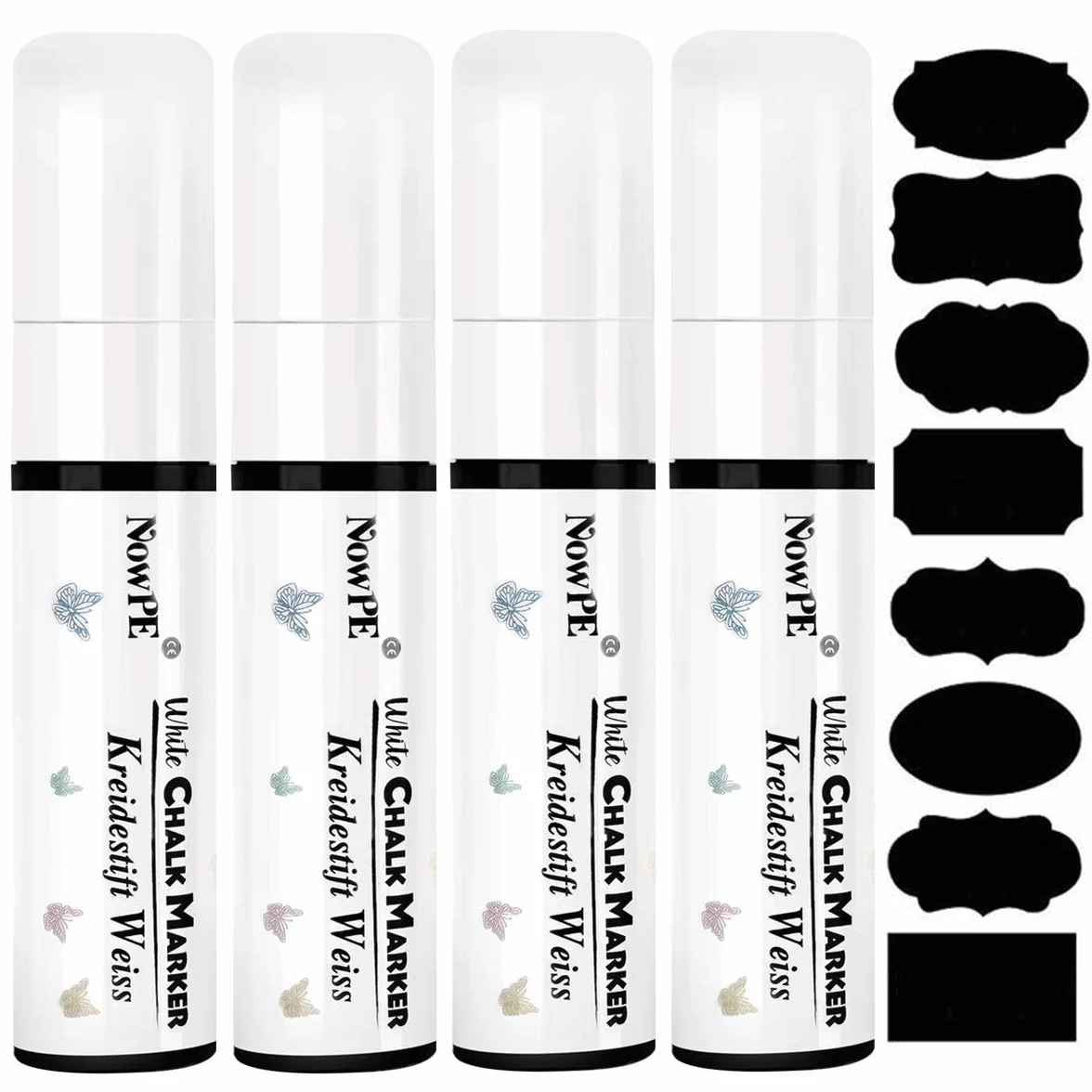 Gesso Liquido Bianco 4 Pezzi Pennarelli Lavagna 15mm Punta Larga Cancellabili per Lavagna Vetro