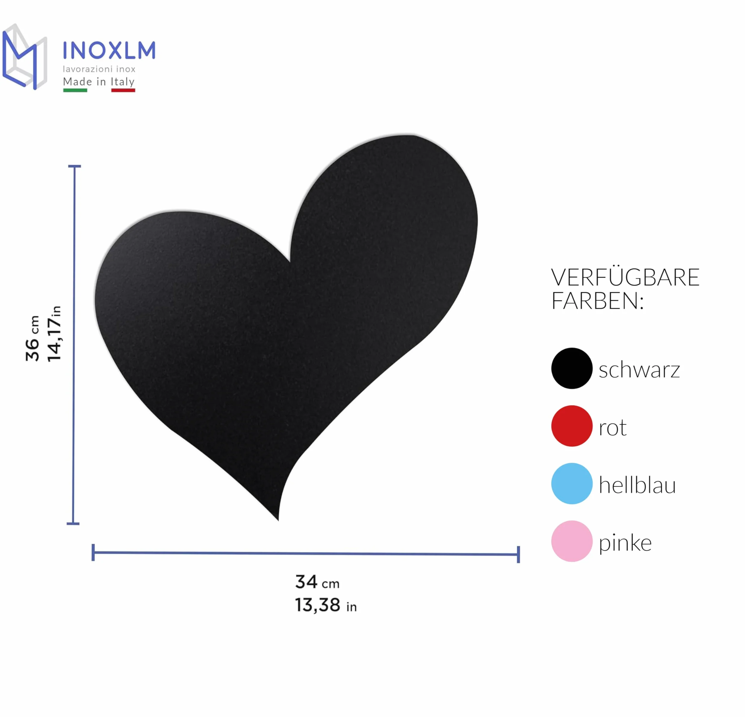 INOXLM Lavagna Magnetica da Parete in Acciaio forma di Cuore scrivibile con Pennarello | Bacheca ricordi | Lavagna calamite | Magnetica per foto souvenir | Lavagna bambini | Bacheca 36x34 cm (Nero)