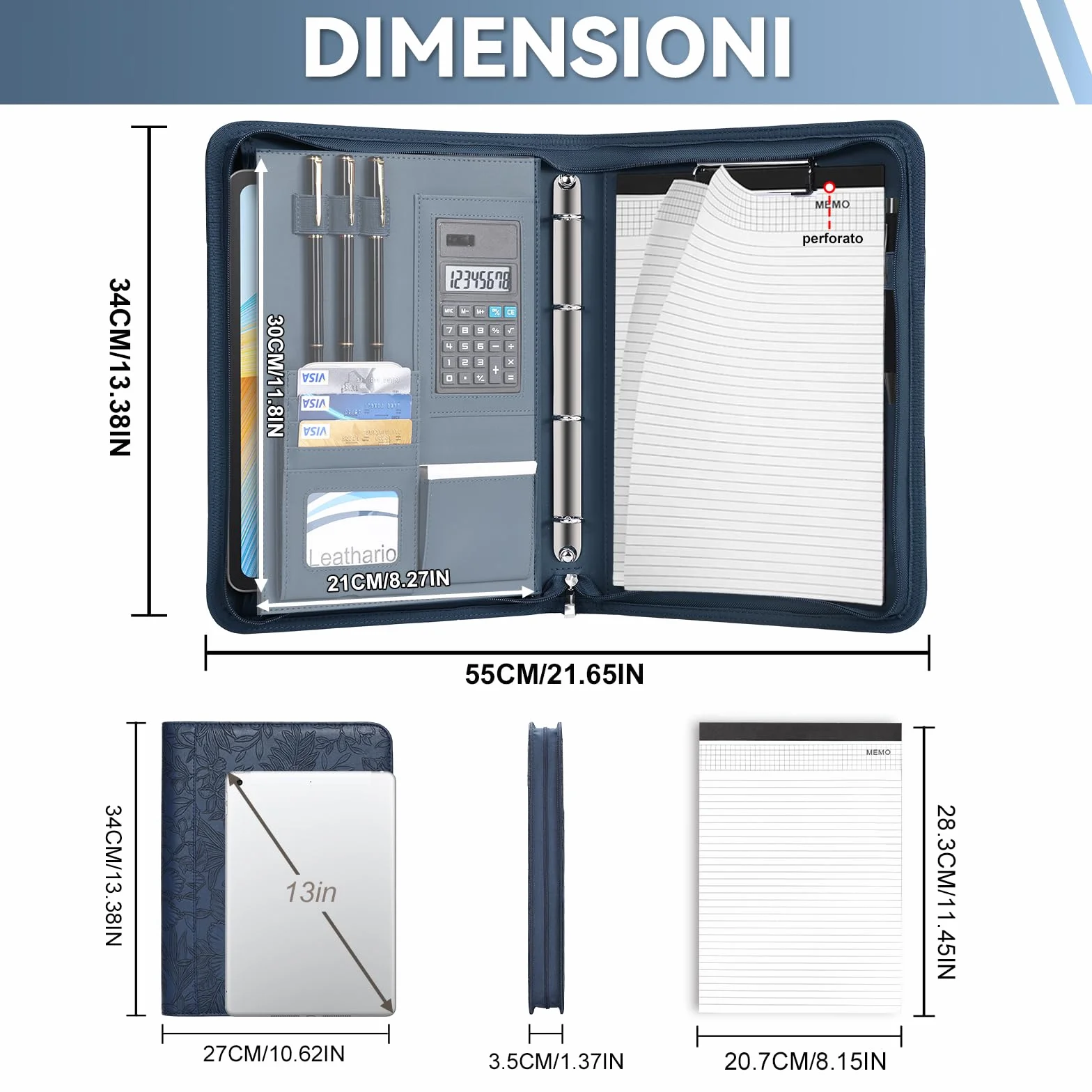 Leathario Cartella Portadocumenti A4 in Pelle PU Portablocchi Unisex per Ufficio Conferenza Cartellina Custodia Organizzatore con Quaderno regalo uomo e donna