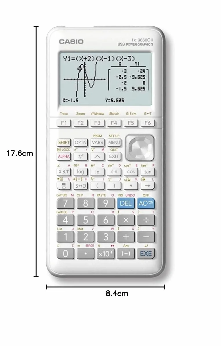 Casio FX-9860GIII - Calcolatrice grafica monocromatica senza CAS, Bianca