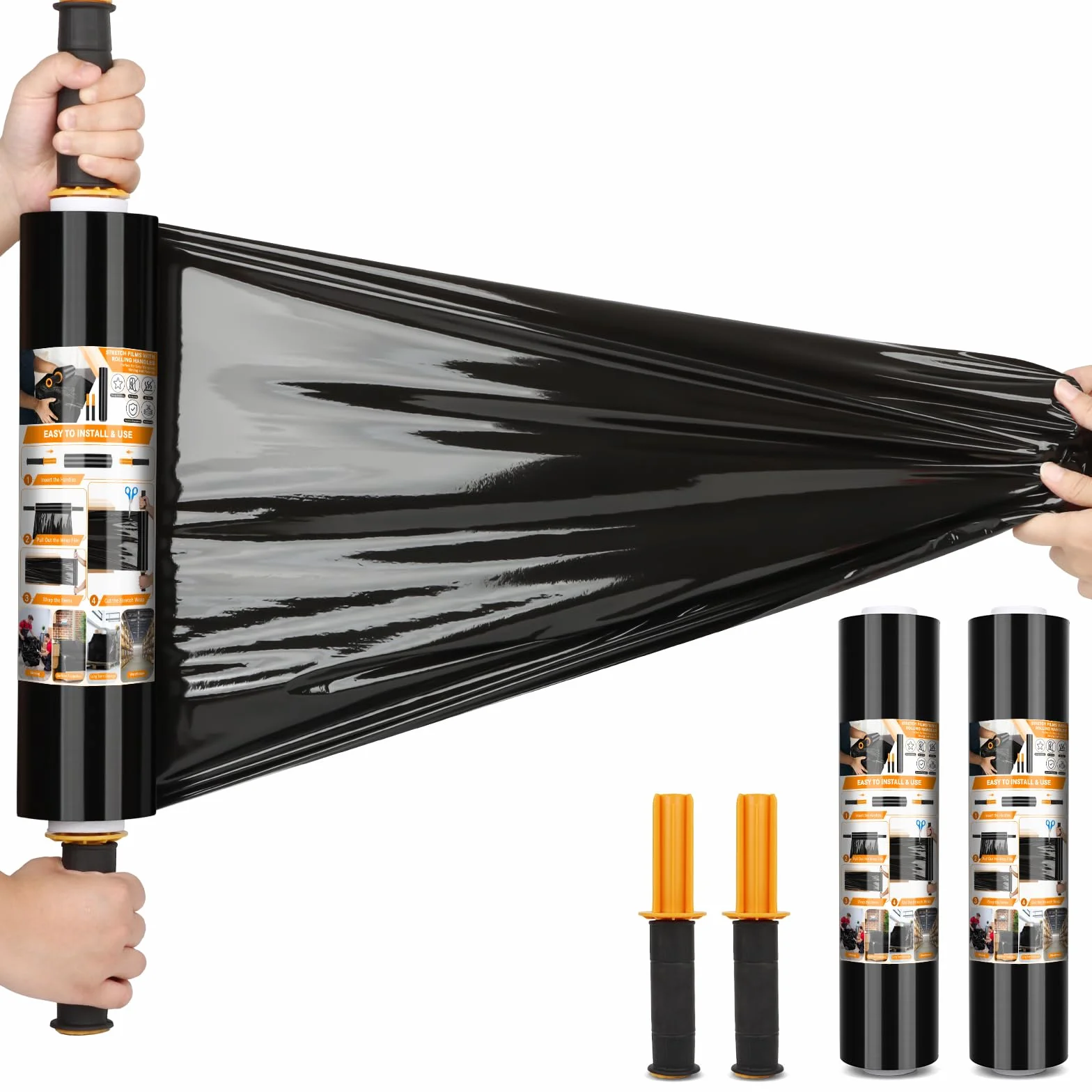 Film Estensibile Imballaggio Spessore 20 Micron Film Palette Rotolo Antistrappo per Imballaggio Plastica Trasloco Protettivo per Mobili (Nero/38cm x 300m, 2 Rotolo)