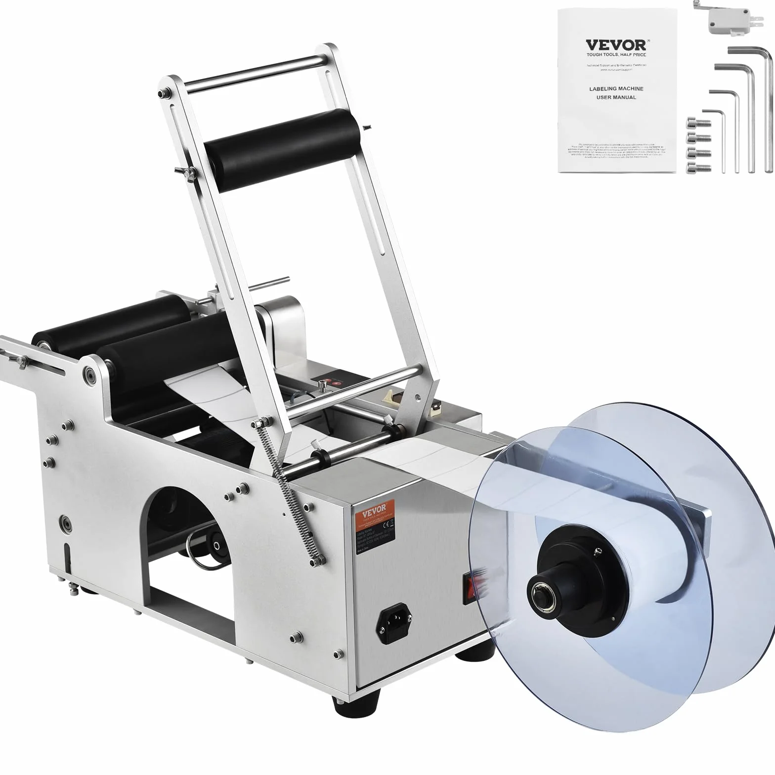 VEVOR Etichettatrice Semiautomatica per Bottiglia Rotonda, 20-50Pezzi/min, Applicatore di Etichette, Etichettatrice Regolabile Adatta per Bottiglie Larghezza Etichetta tra 13-150mm Lunghezza 25-300mm