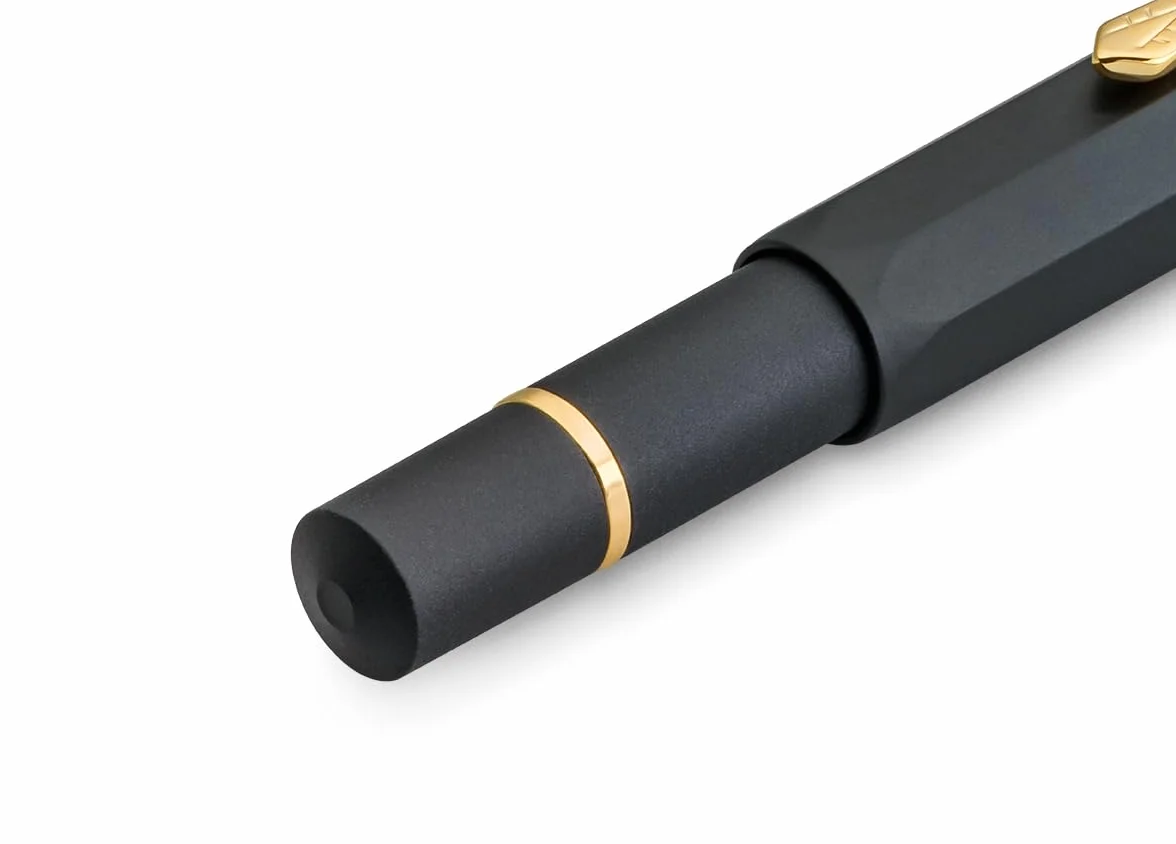 Kaweco PISTON SPORT AL Black/Gold Solo I Classica Penna stilografica in alluminio per caricare inchiostro con finestra trasparente in scatola retrò 13 cm, larghezza penna: M (medio)