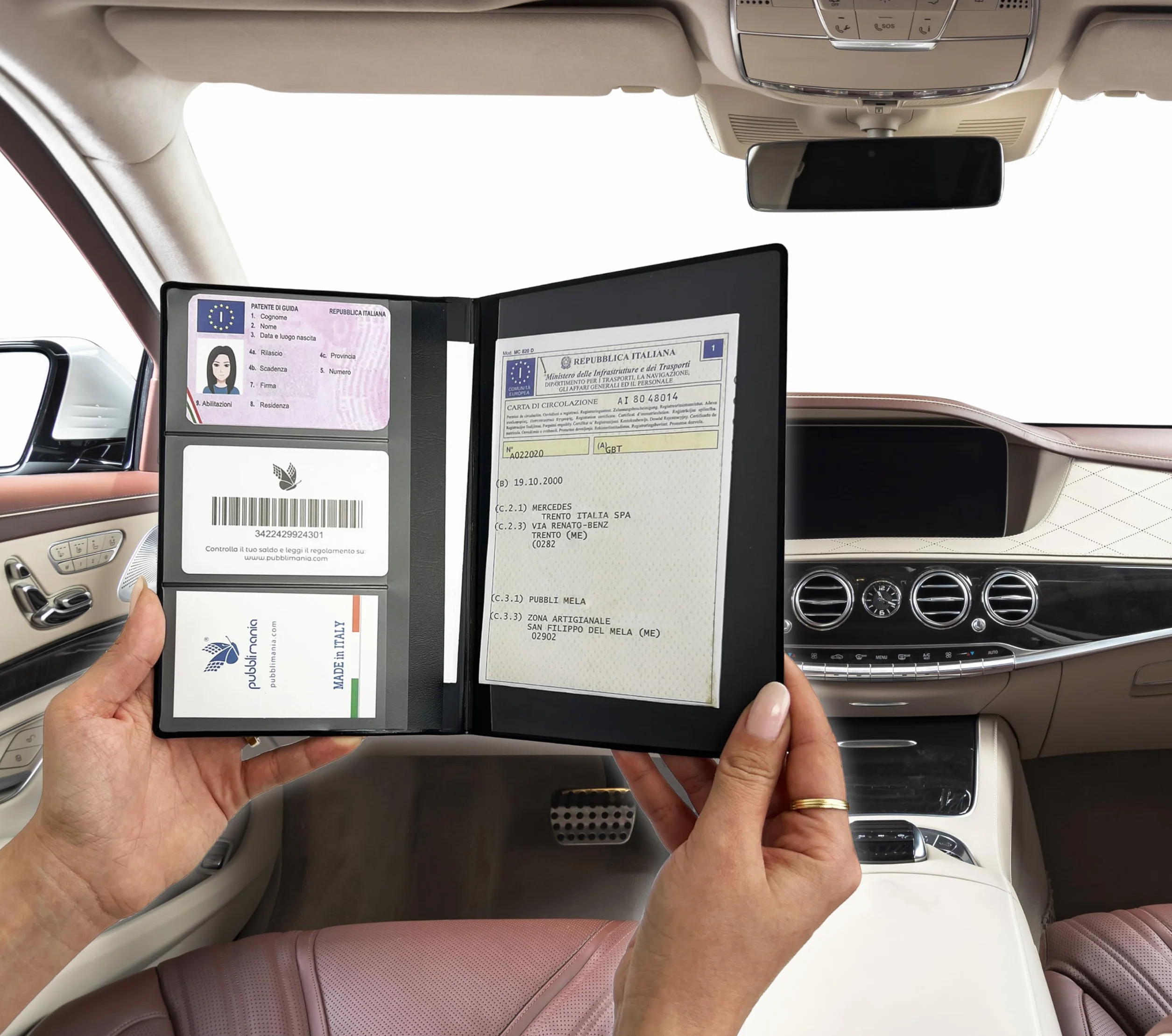 Portadocumenti Auto Moto chiusura a due ante Made in Italy Nero per libretto card assicurazione