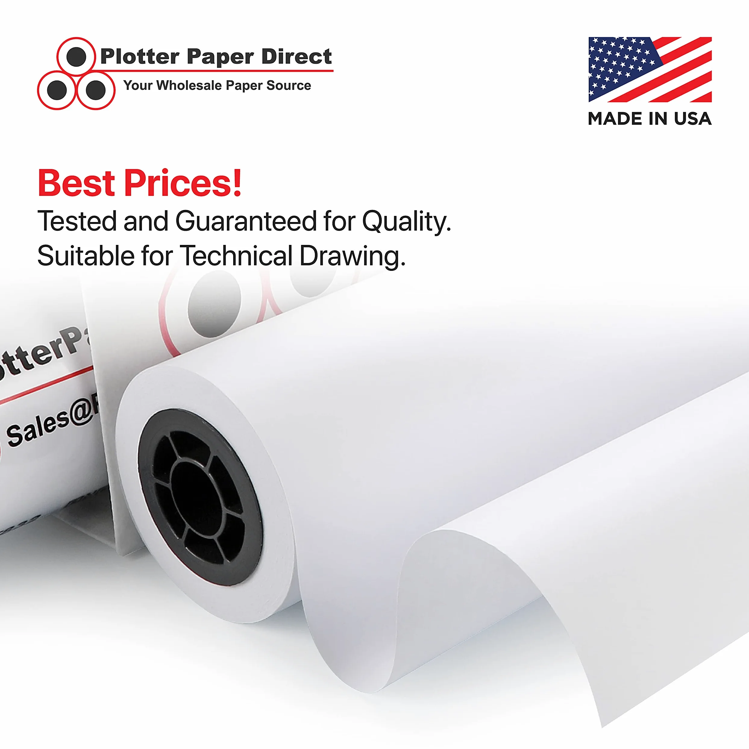 Plotter Paper Direct Carta bianca traslucida per plotter da 61 cm x 91,4 m, 8,2 kg, nucleo da 5,1 cm, per stampa CAD su stampanti a getto d'inchiostro di ampio formato (confezione da 2)