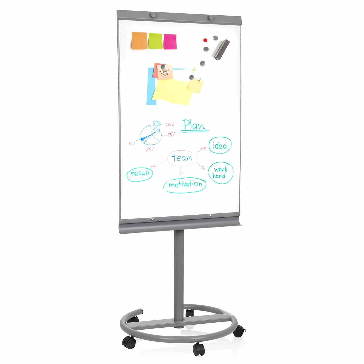 HJH Office 830023 - Lavagna mobile 2 in 1, con supporto, regolabile in altezza e inclinabile, 93,5 x 63 cm, colore: Argento