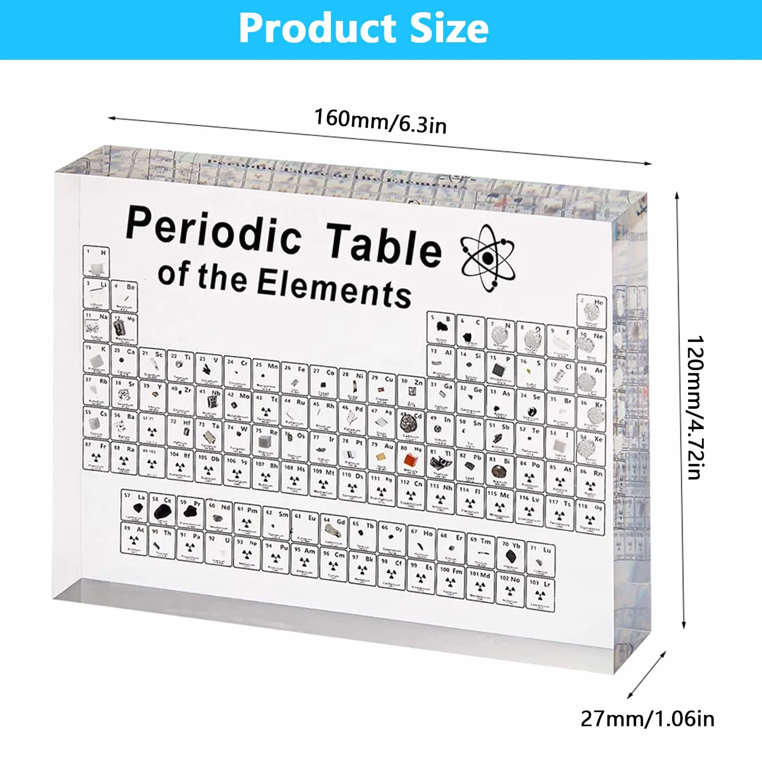 SnyBoo Tavola Periodica Con Elementi Reali - 83 Elementi in Acrilico - Regalo per Studenti e Chimici