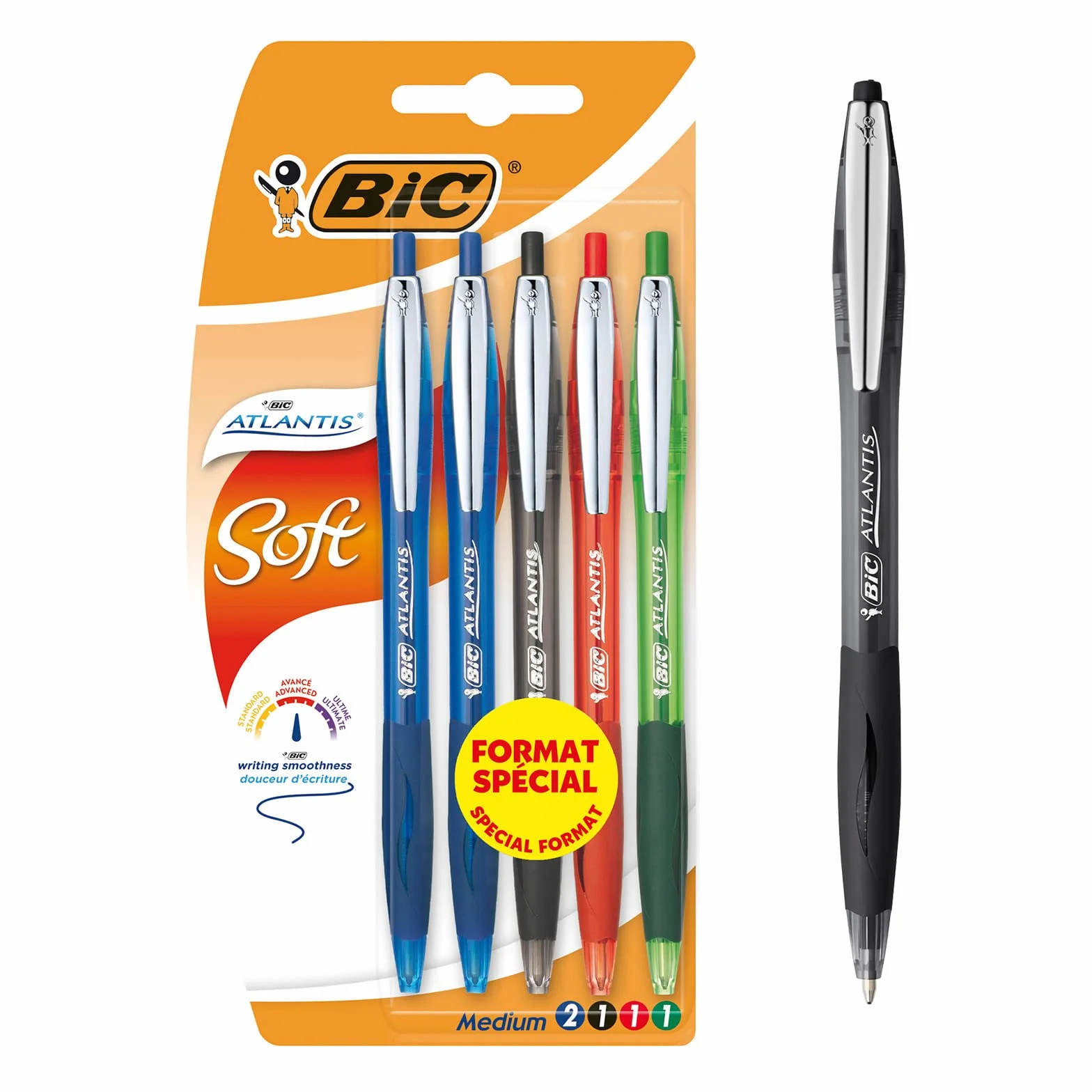 BIC Atlantis stylos-bille retrattile punta media colori assortiti confezione da 5