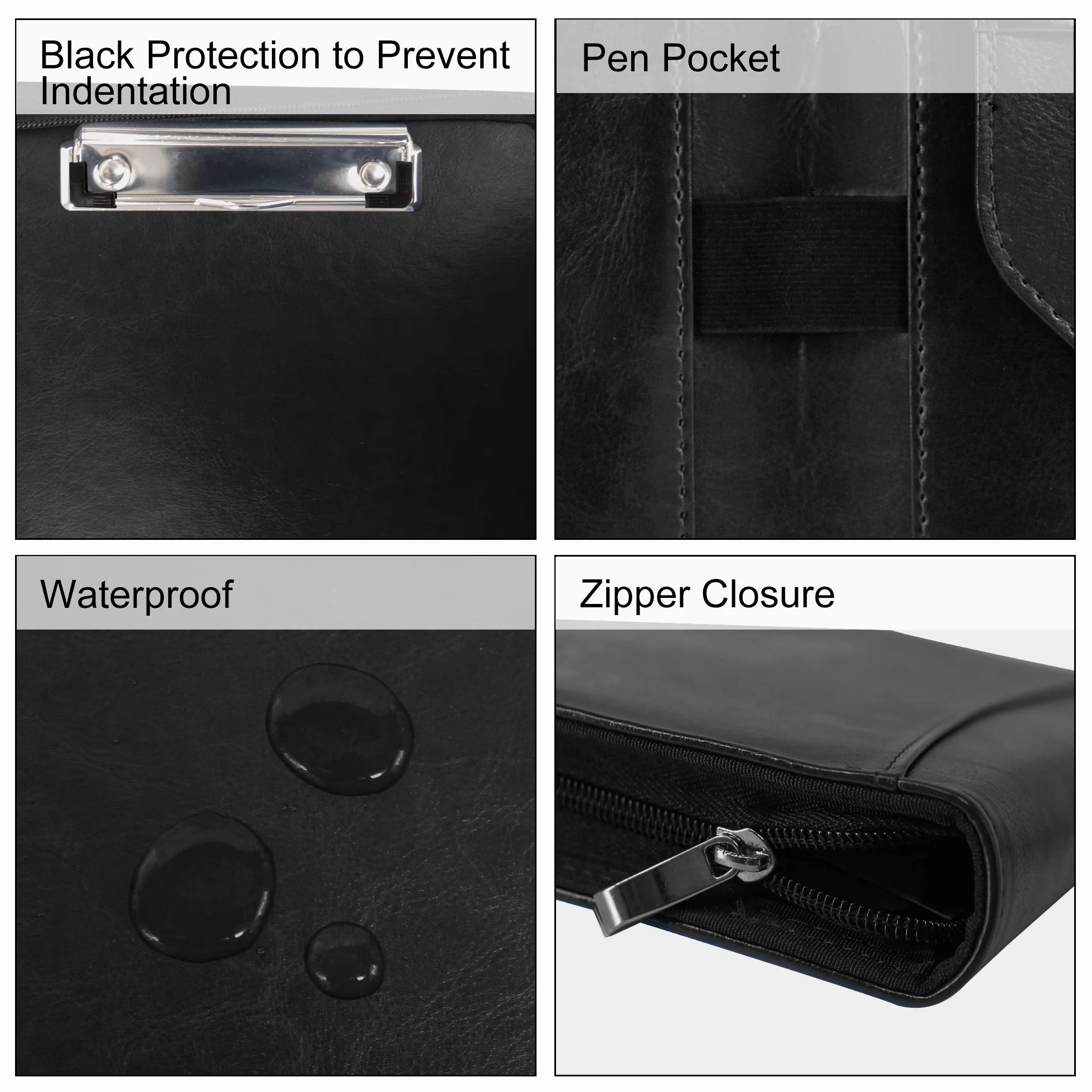 Cartella Portadocumenti con Cerniera A4 Organizer in PU Pelle Nero con Porta Tablet, Telefono e Biglietti da Visita