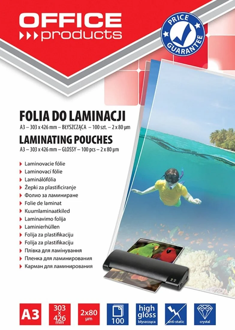 Fogli Plastificatrice A3 2x80 Micron 100 Pezzi Finitura Lucida